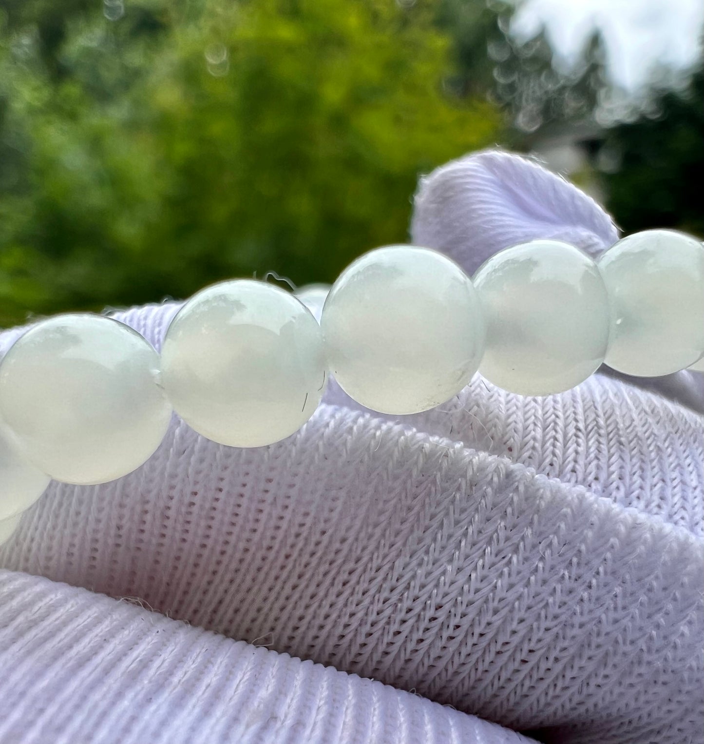 4.8mm Certified natural jade/white nephrite beads necklace/river nephrite天然精品 玉龙河料白玉 项链 万能链 #3046带天然原皮 油润细糯