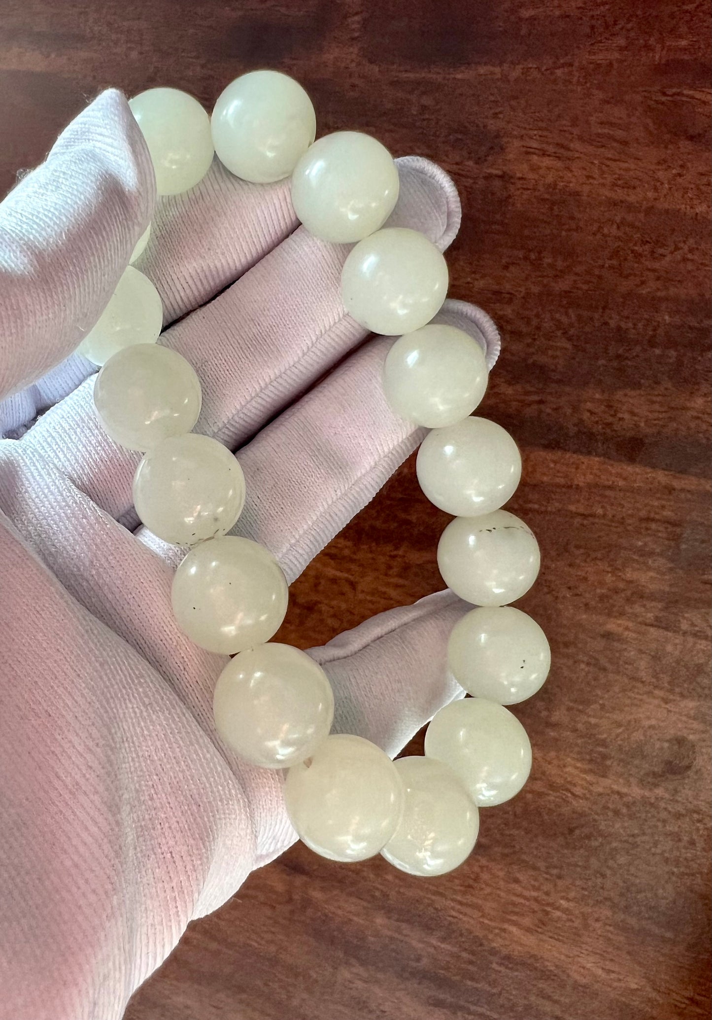 12.1mm Certified natural jade white Nephrite with Ink-dotted Qinghua bracelet/Heishan oily white nephrite/Good whiteness 天然软玉 点墨青花白玉 圆珠手串 #1181油白细润