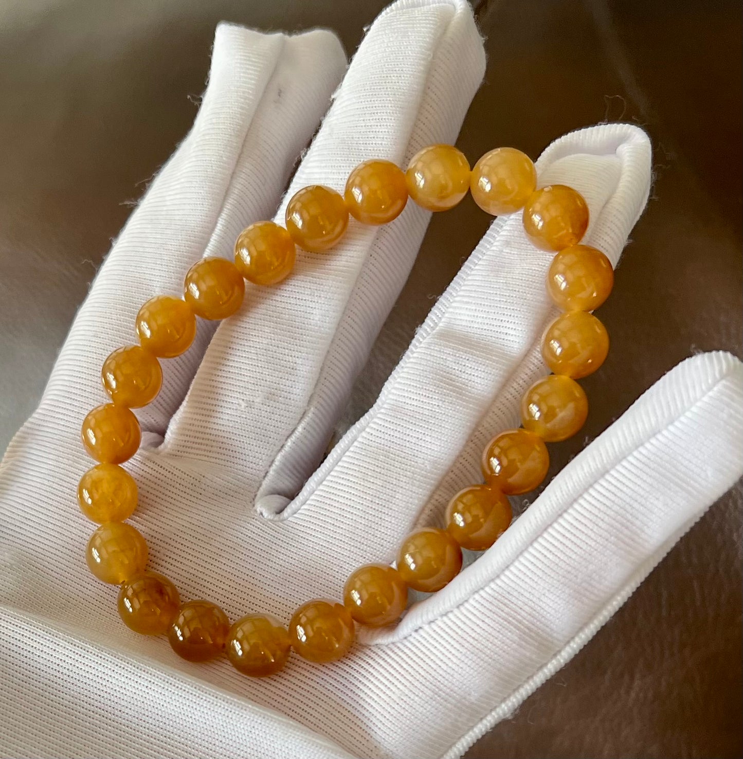 8mm Certified natural jade/ Qiemo Jinshan golden orange brown nephrite bracelet/天然精品 且末金山 糖玉手串 金山黄金糖 橘子糖#7144 胶油粘稠质感