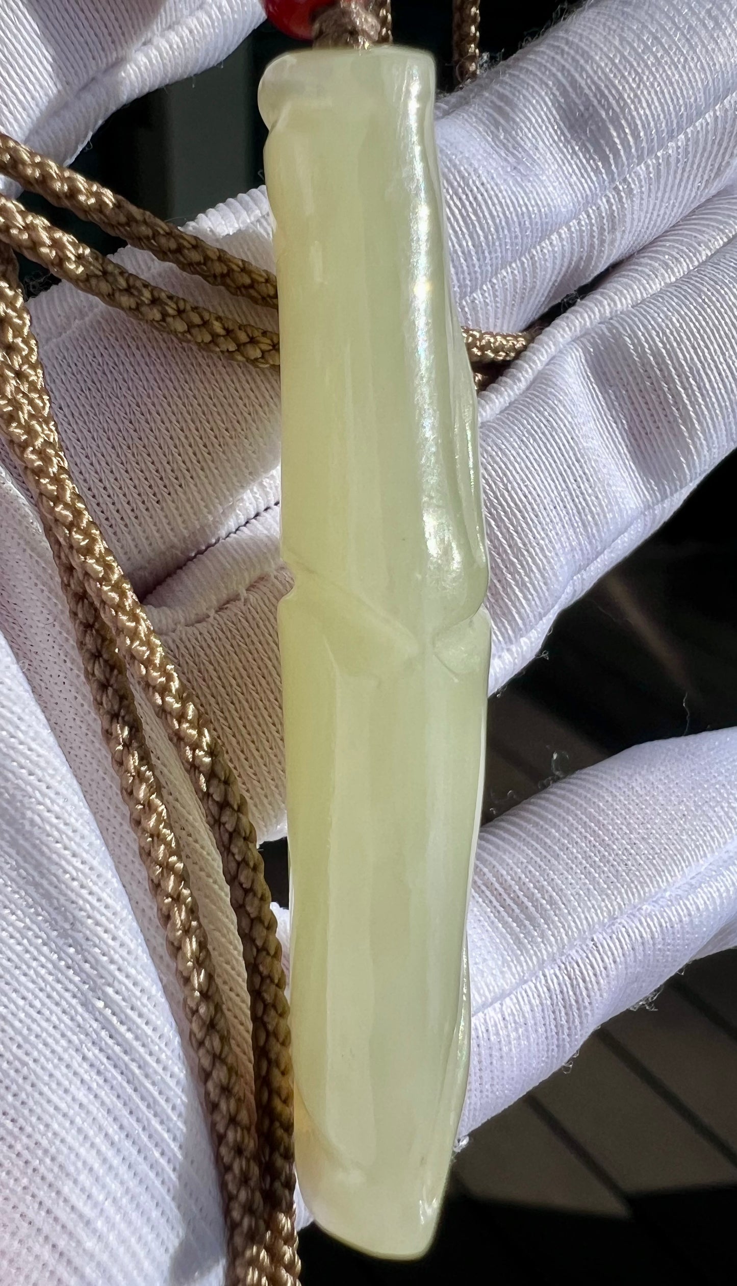 Certified natural jade /Qiemo nephrite carved bamboo pendant necklace/bamboo joint pendant/old material天然且末老料 青白玉竹节吊坠#5923 有瑕
