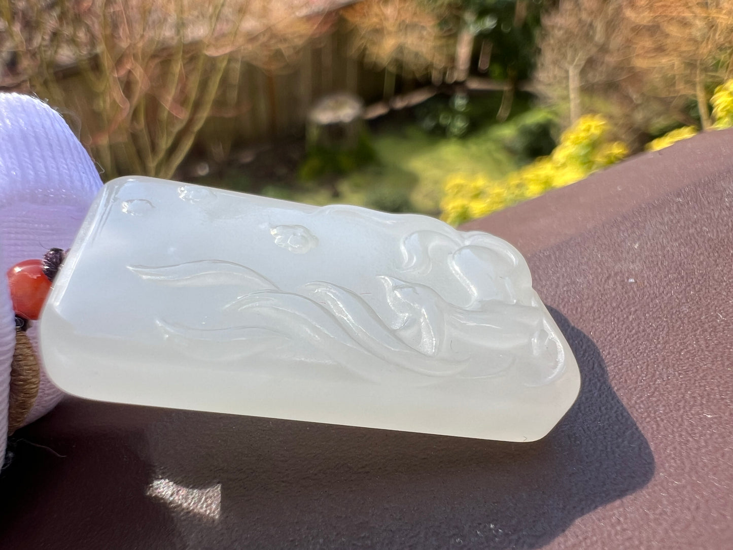 Certified natural jade/Qinghai icy white nephrite nothing pendant necklace/天然精品 青海老矿白玉 无事牌 吊坠 月光白 冰胶油糯细 #2283 单面九尾狐