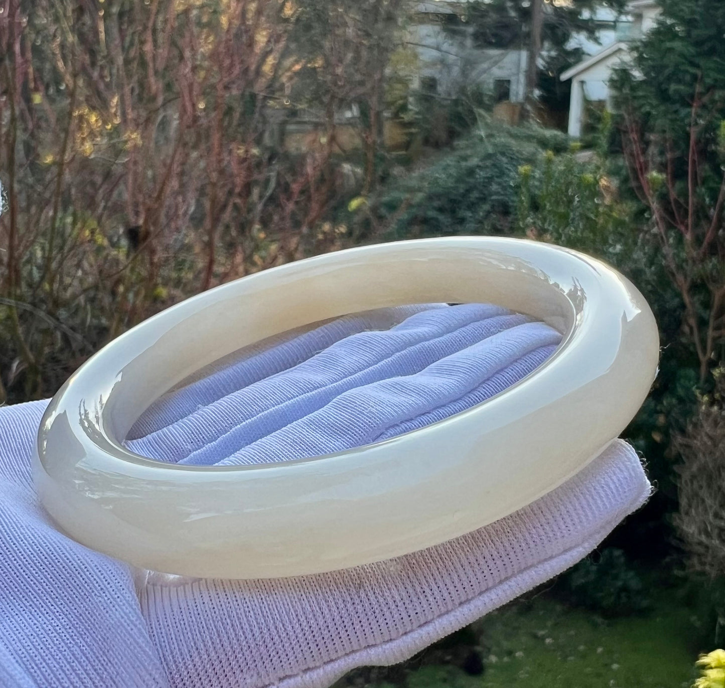 58.2mm Certified natural Qinghai old mine nephrite bangle bracelet/rich lotus pink nephrite/天然精品软玉 藕粉玉 青海老料藕粉手镯 圆条镯 浓藕粉 冰润糯 #1470