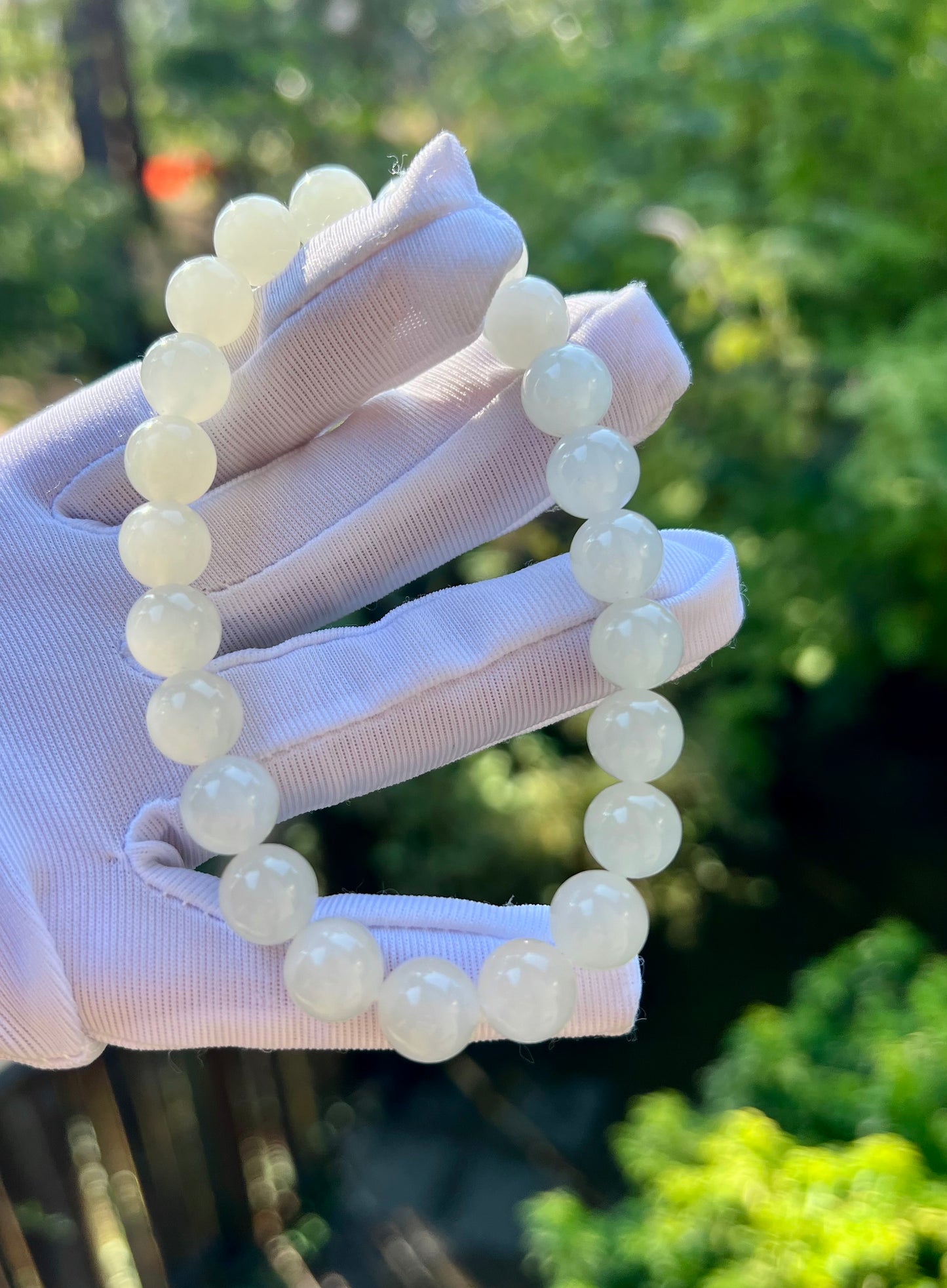 9.8mm Certified natural jade /Qinghai icy white nephrite bracelet 天然青海老矿白玉手串 白月光 冰润细糯#4385