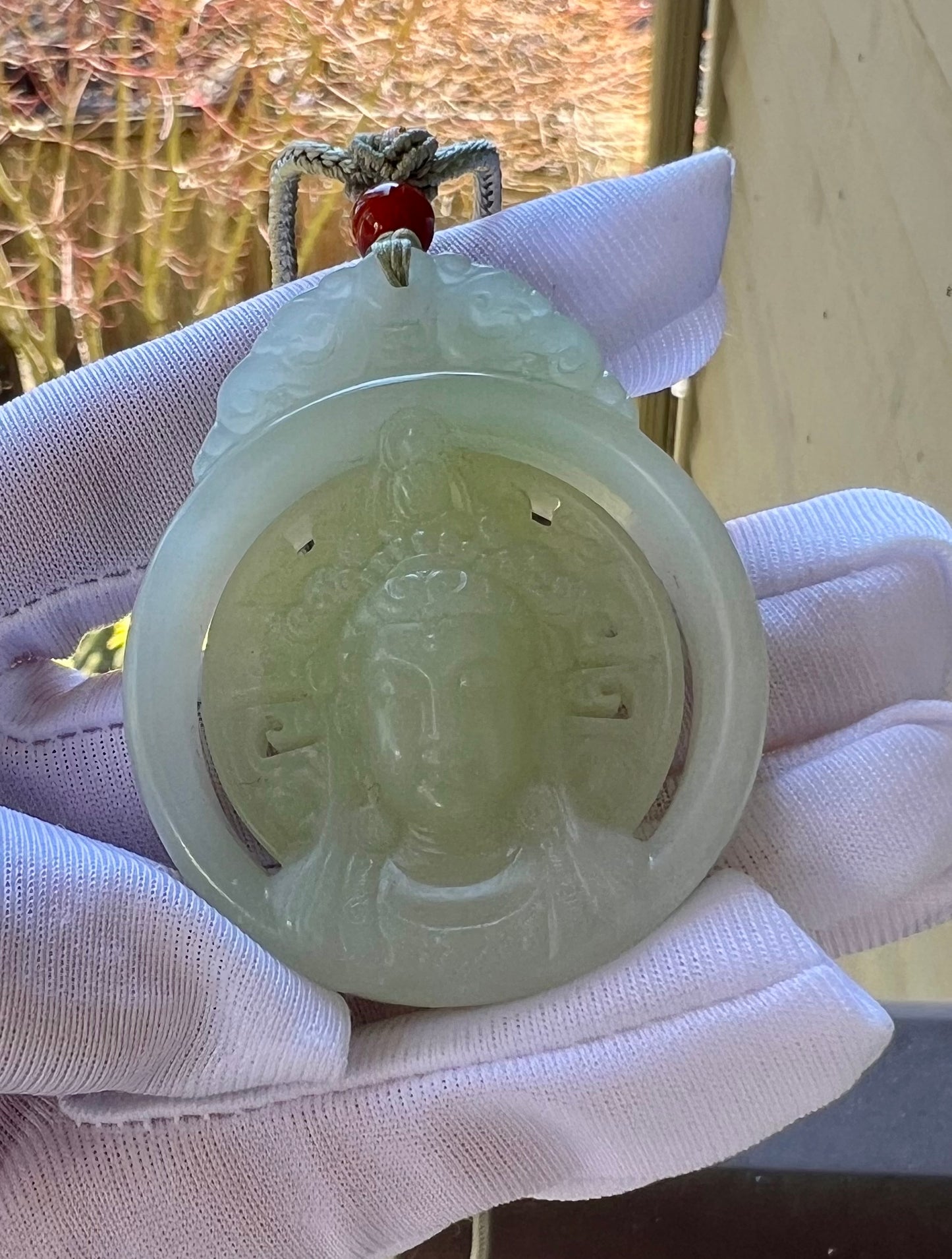 Certified natural jade Qinghai qingshui Nephrite with emerald green pendant/carved Guanyin pendant necklace天然青海晴水俏翠青 观音吊坠#4626