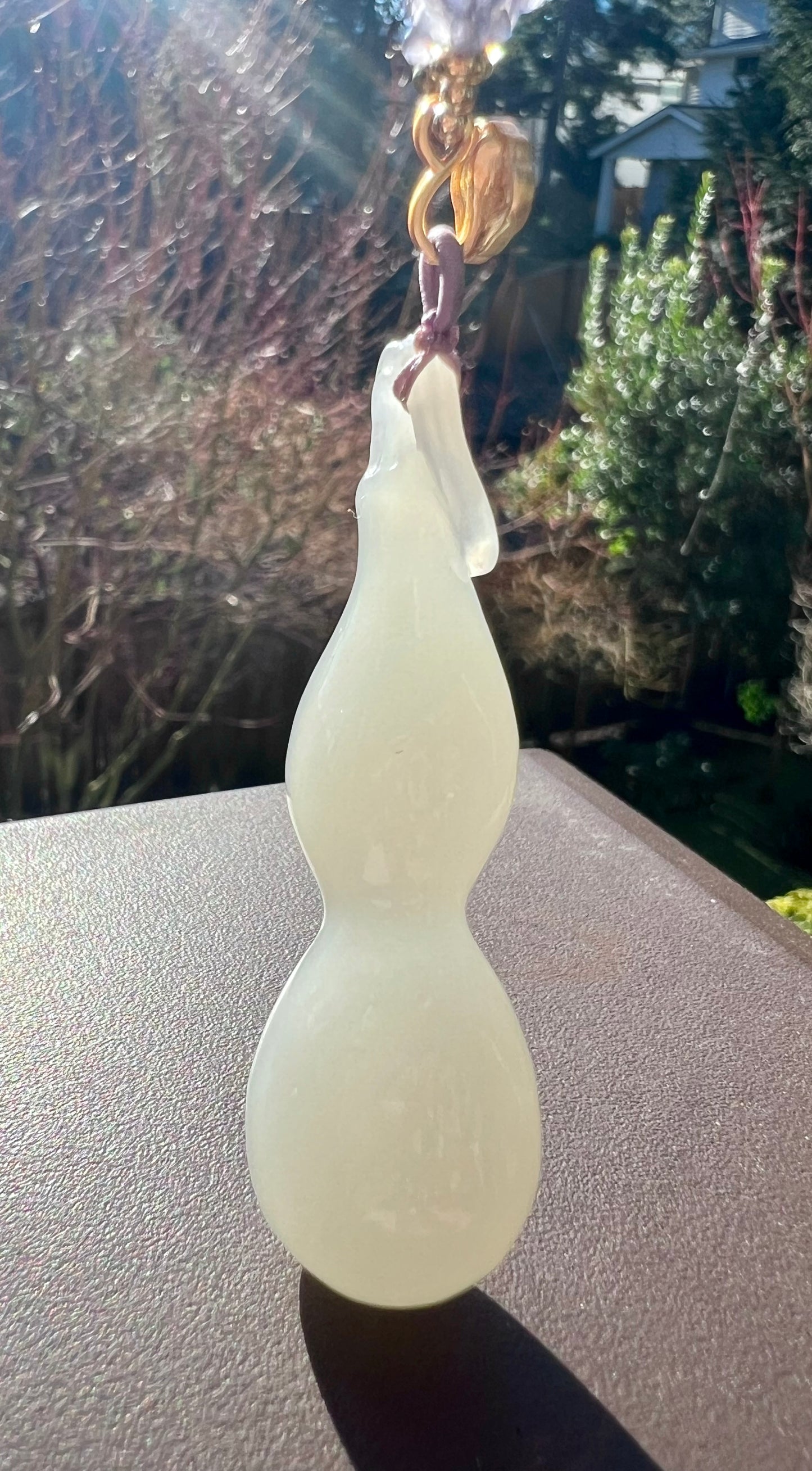 Certified natural jade Qinghai white nephrite carved gourd pendant necklace天然青海老矿白玉 葫芦吊坠 项链#4351 润糯荔枝白