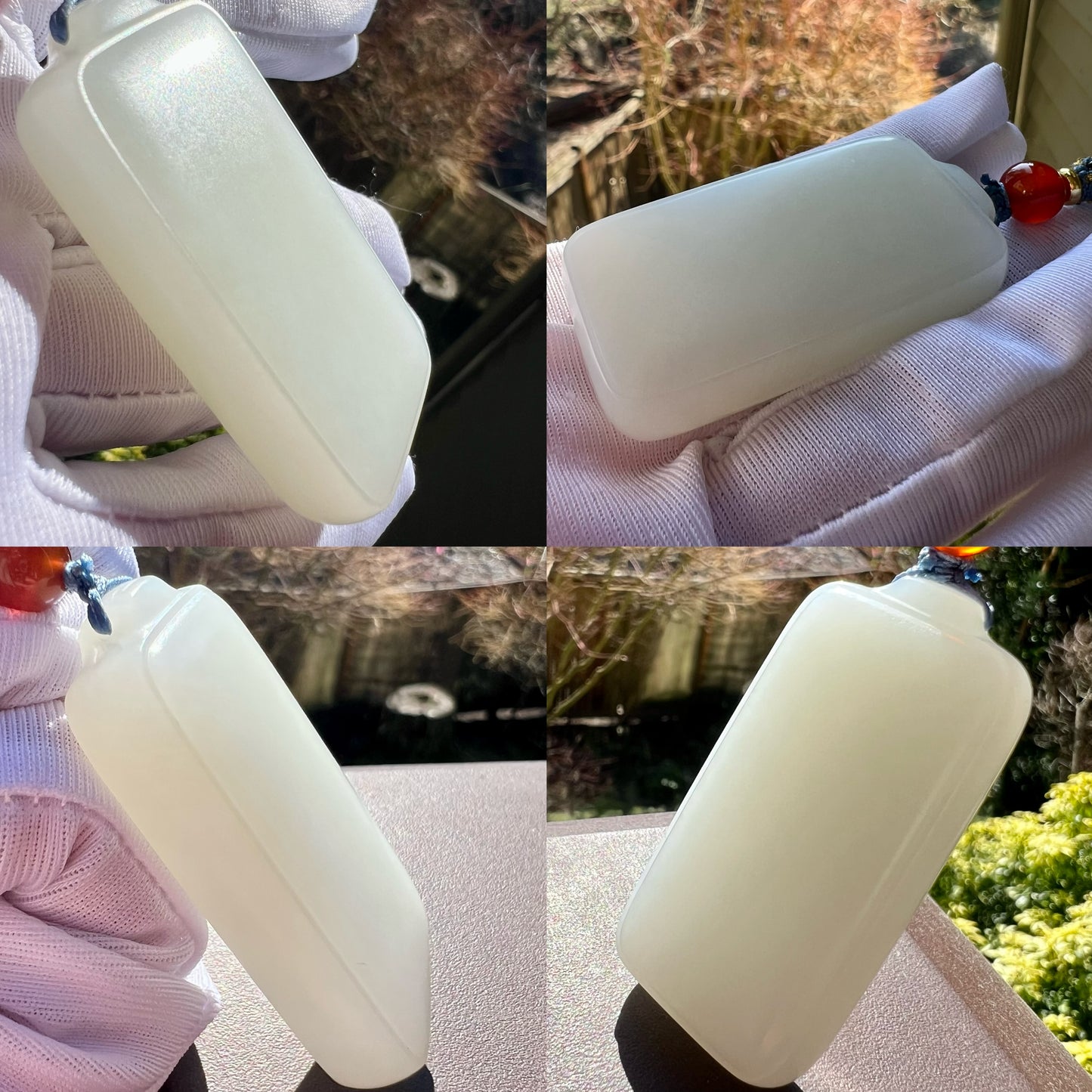 Certified natural jade Siberian white nephrite rectangle pendant/mutton fat white nephrite safety pendant necklace天然精品 俄料白玉 脂白玉无事牌 吊坠 #8975
