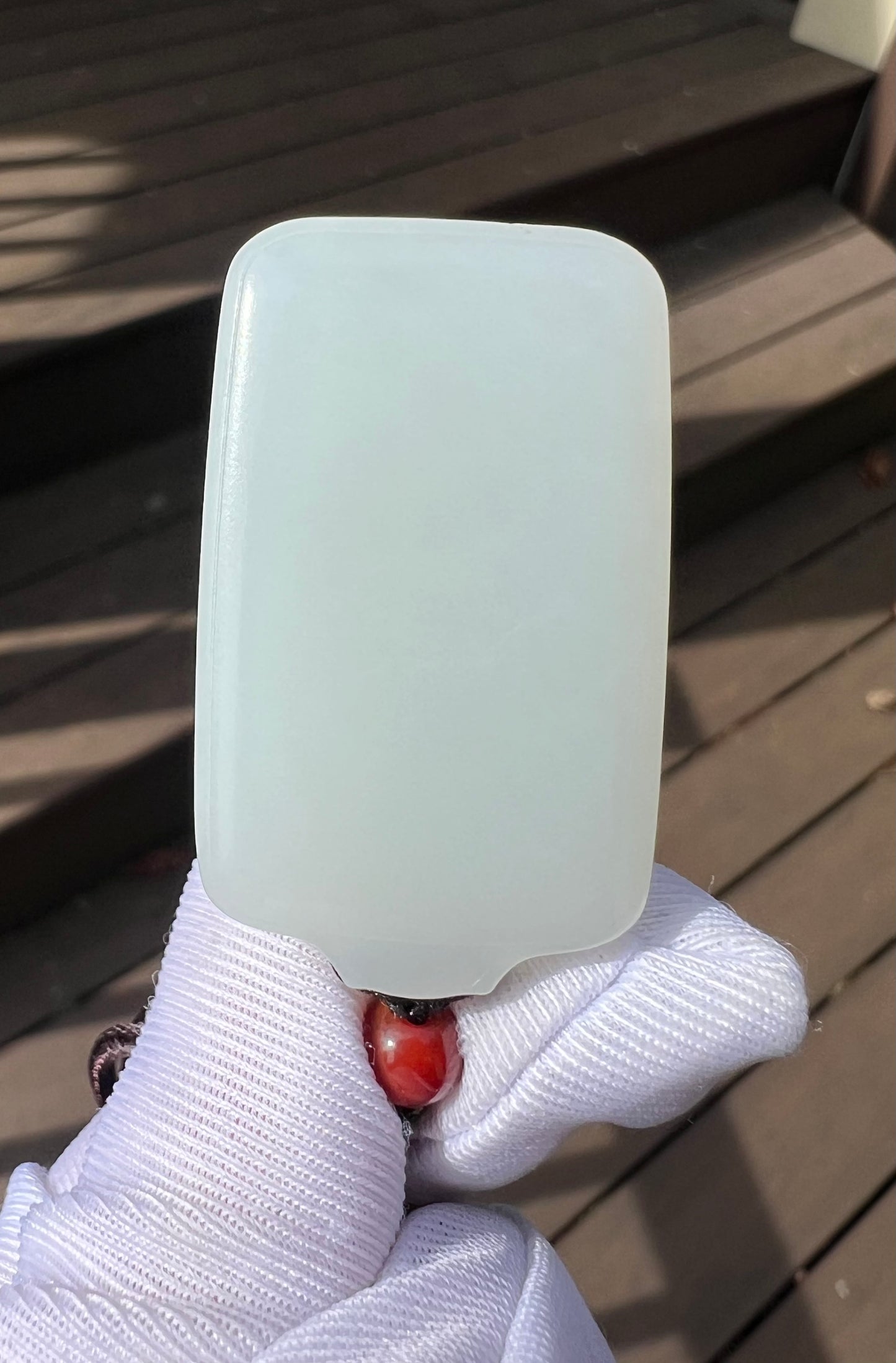 Certified natural jade Siberian white nephrite rectangle pendant/safety pendant necklace天然精品 俄料白玉无事牌 吊坠 #3793