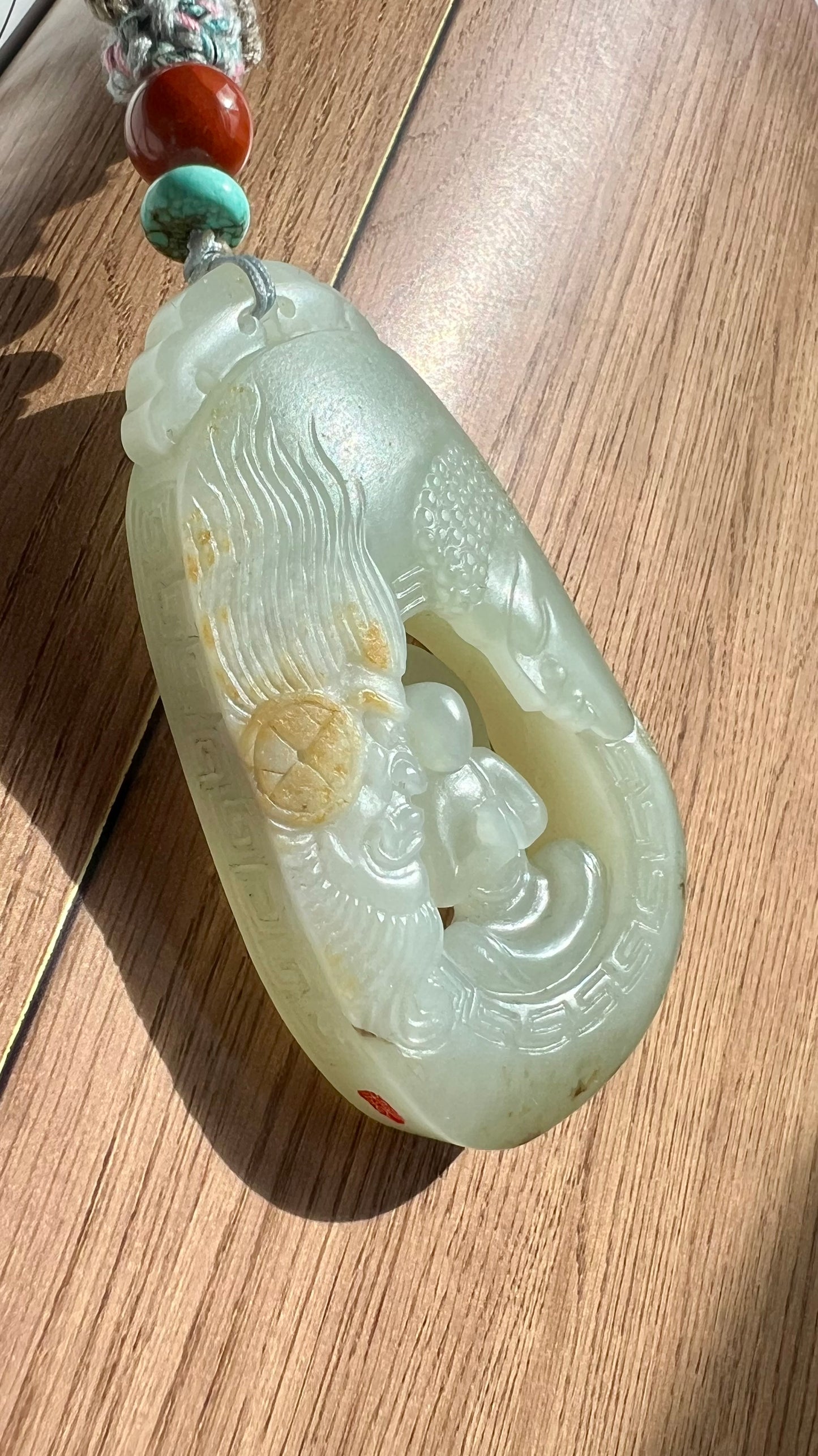 Certified natural jade pebble/White Nephrite carved Enlightenment pendant/white nephrite with original skin and pores 天然精品 籽料白玉 无事牌 悟道吊坠 佛魔一念#7455原皮毛孔 天然黄沁 大师工