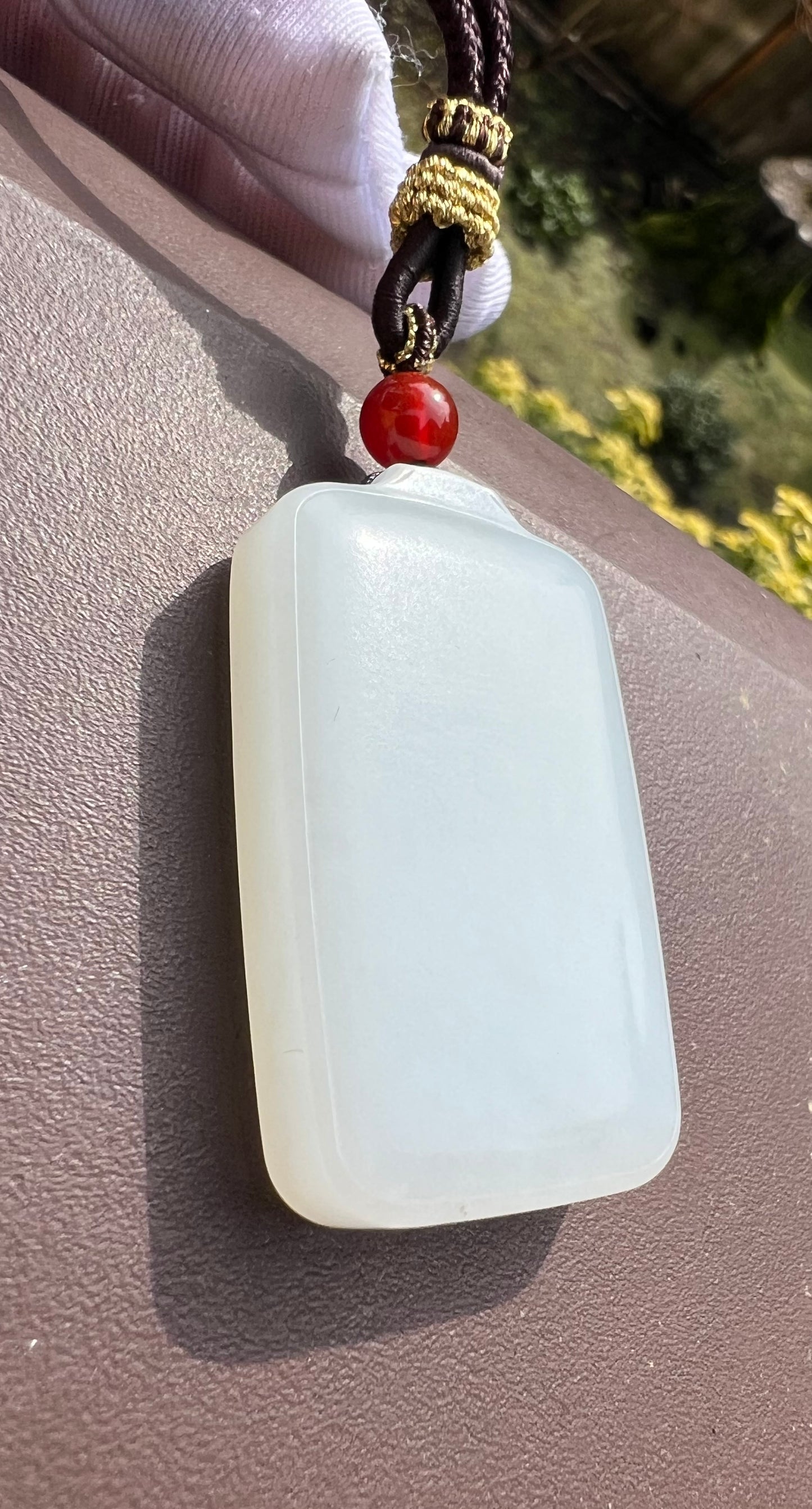 Certified natural jade Siberian white nephrite rectangle pendant/safety pendant necklace天然精品 俄料白玉无事牌 吊坠 #3793