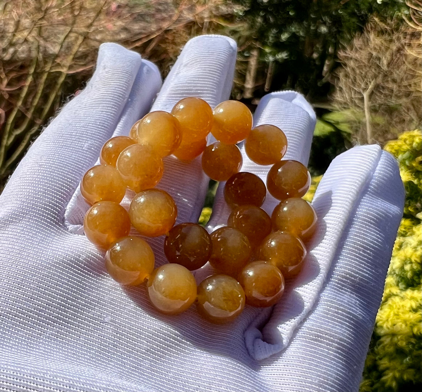 8mm Certified natural jade/ Qiemo Jinshan golden orange brown nephrite bracelet/天然精品 且末金山 糖玉手串 金山黄金糖 橘子糖#7144 胶油粘稠质感