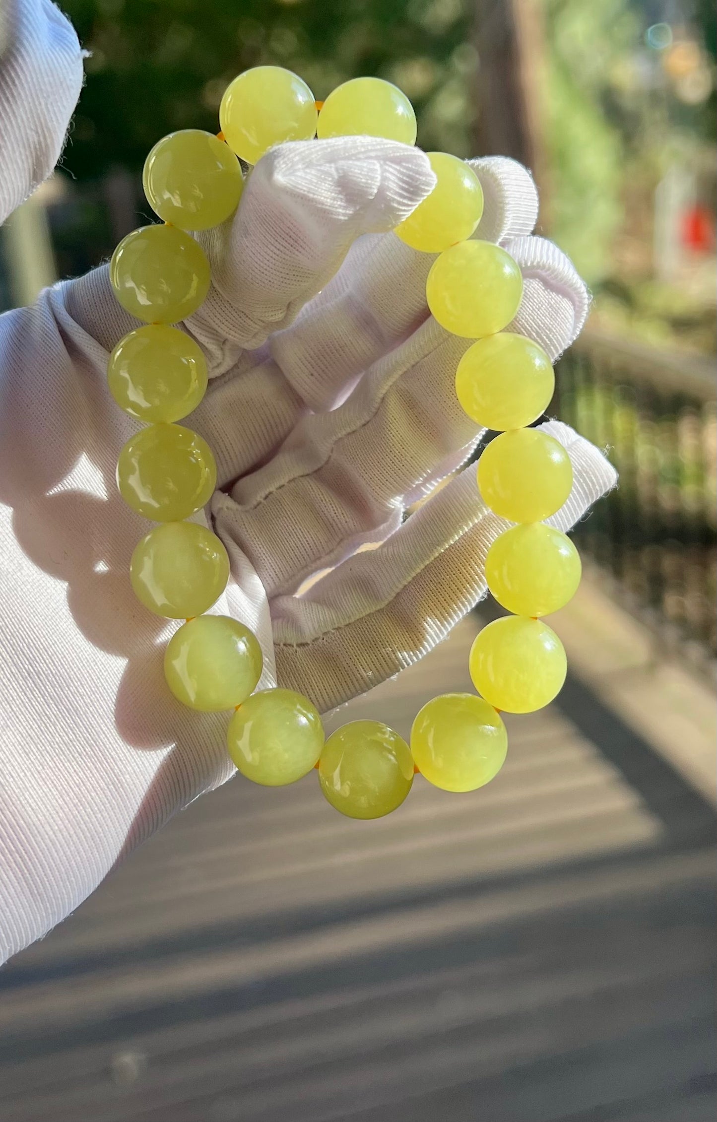 12mm Certified natural jade/Chicken fat yellow nephrite bracelet/ yellow round beads 天然精品 黄玉 鸡油黄#7131 收藏品质