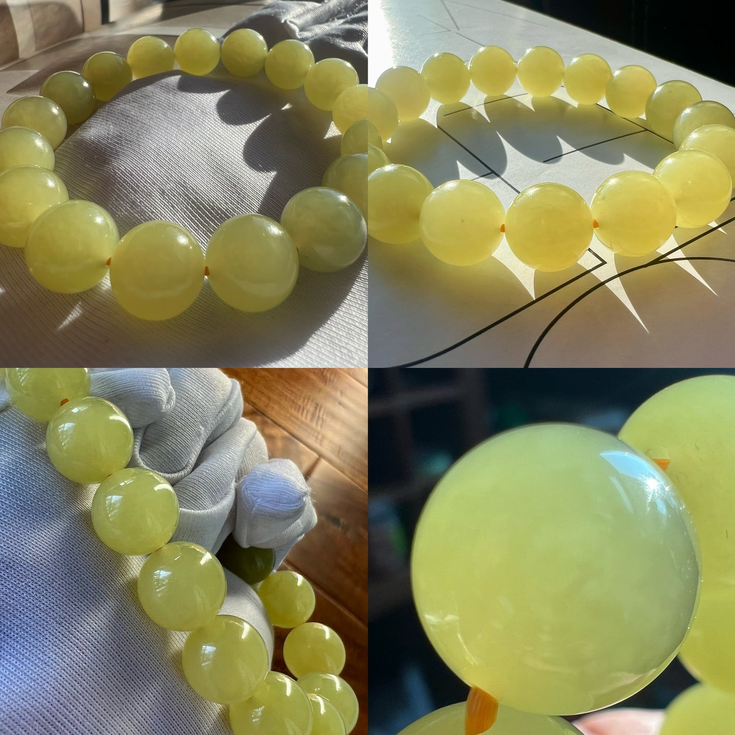 12mm Certified natural jade/Chicken fat yellow nephrite bracelet/ yellow round beads 天然精品 黄玉 鸡油黄#7131 收藏品质
