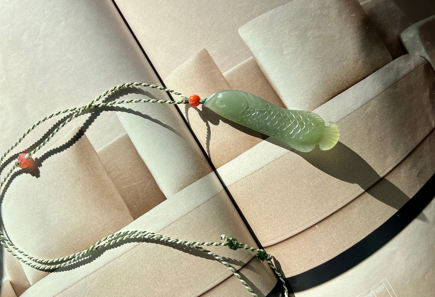 Certified natural Jade Qinghai lake green nephrite carved fish pendant hand-braided necklace天然精品 青海老矿 湖水绿 金龙鱼 吊坠#0629