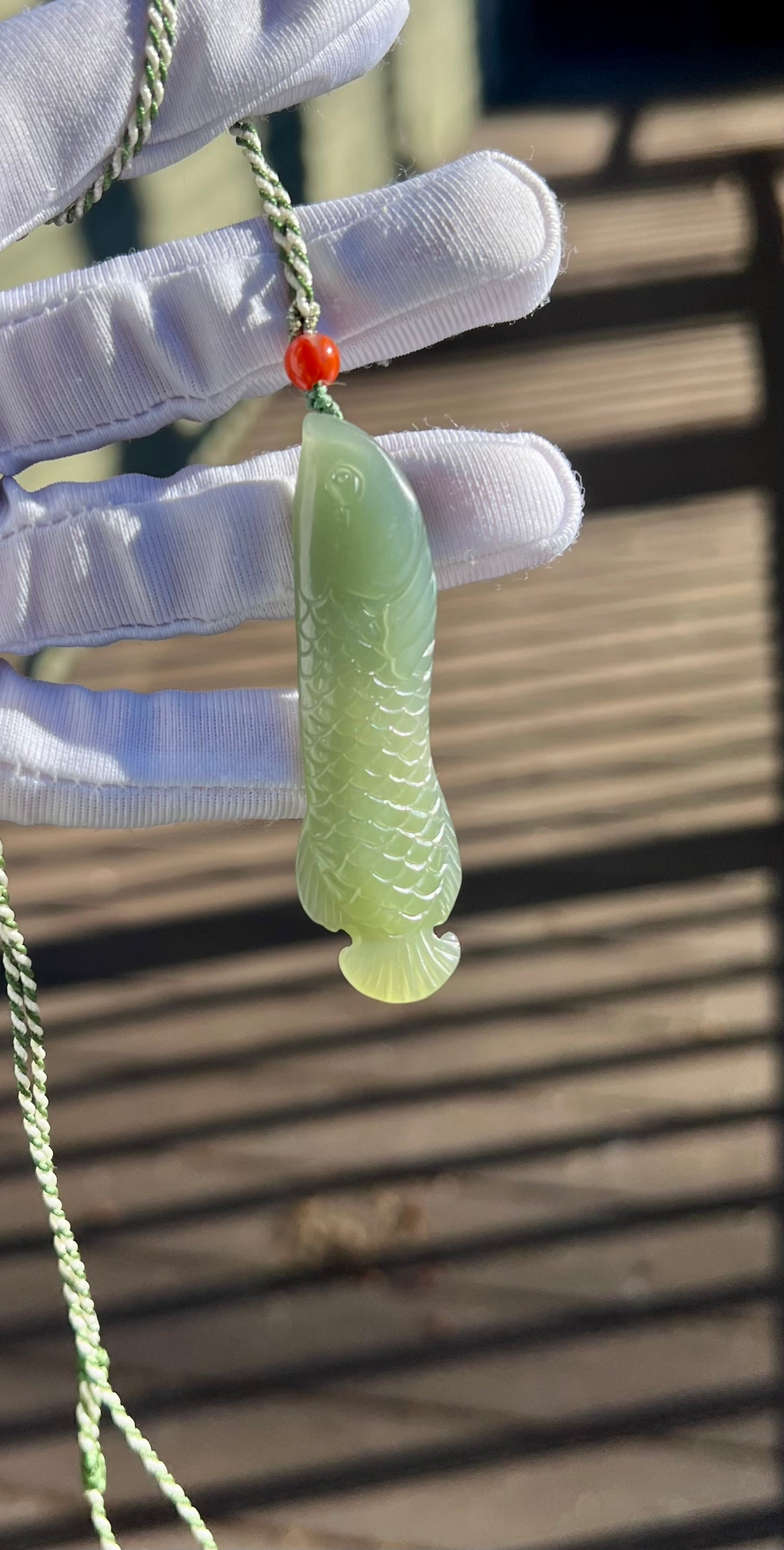 Certified natural Jade Qinghai lake green nephrite carved fish pendant hand-braided necklace天然精品 青海老矿 湖水绿 金龙鱼 吊坠#0629