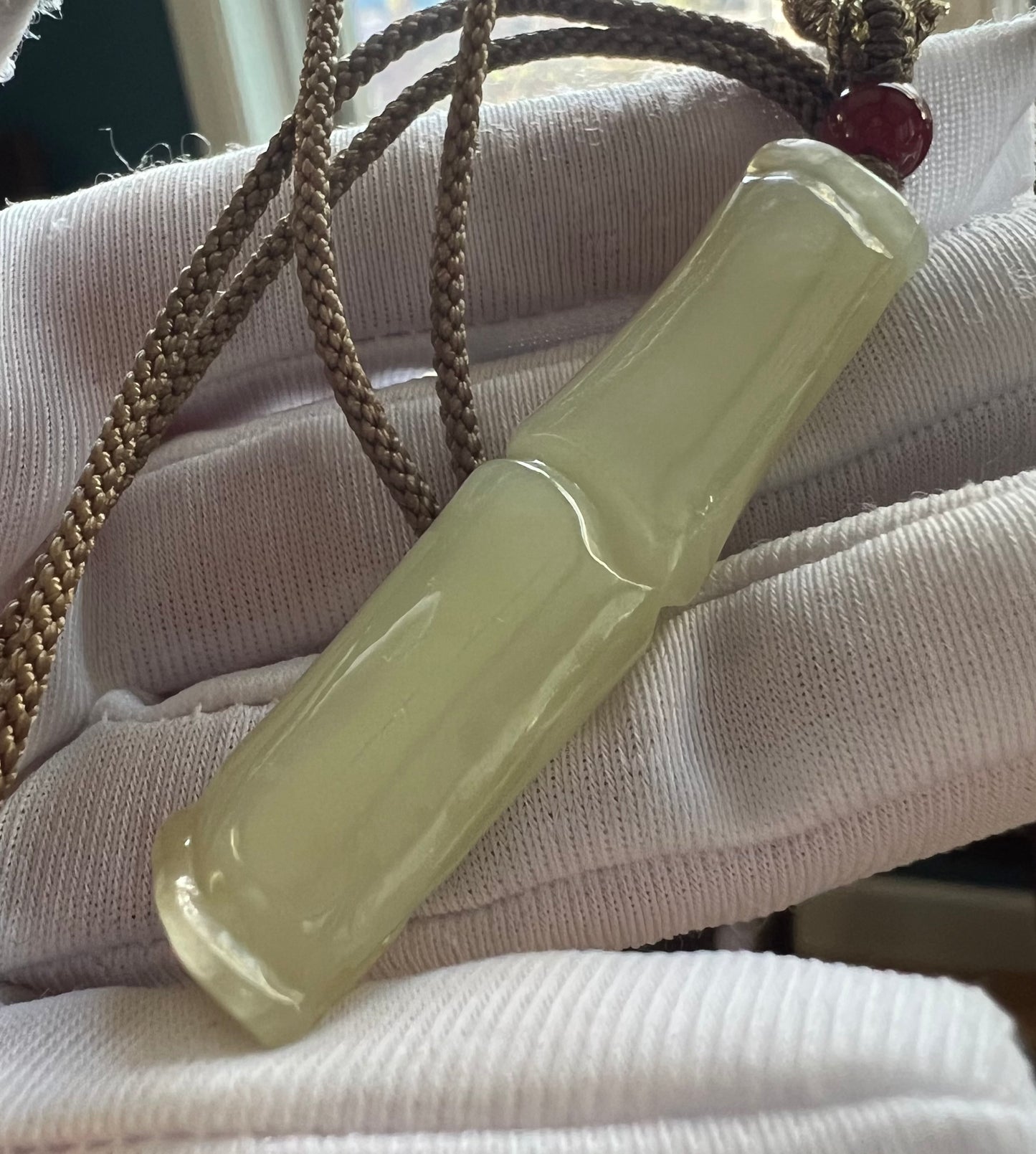 Certified natural jade /Qiemo nephrite carved bamboo pendant necklace/bamboo joint pendant/old material天然且末老料 青白玉竹节吊坠#5923 有瑕