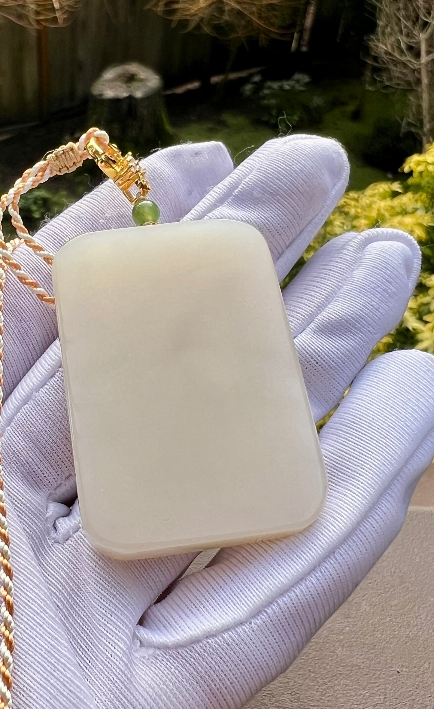 Certified natural jade/Qinghai lotus pink nephrite/rectangle safety pendant/nothing pendant necklace 天然青海老矿 藕粉色 吊坠 无事牌 #1394