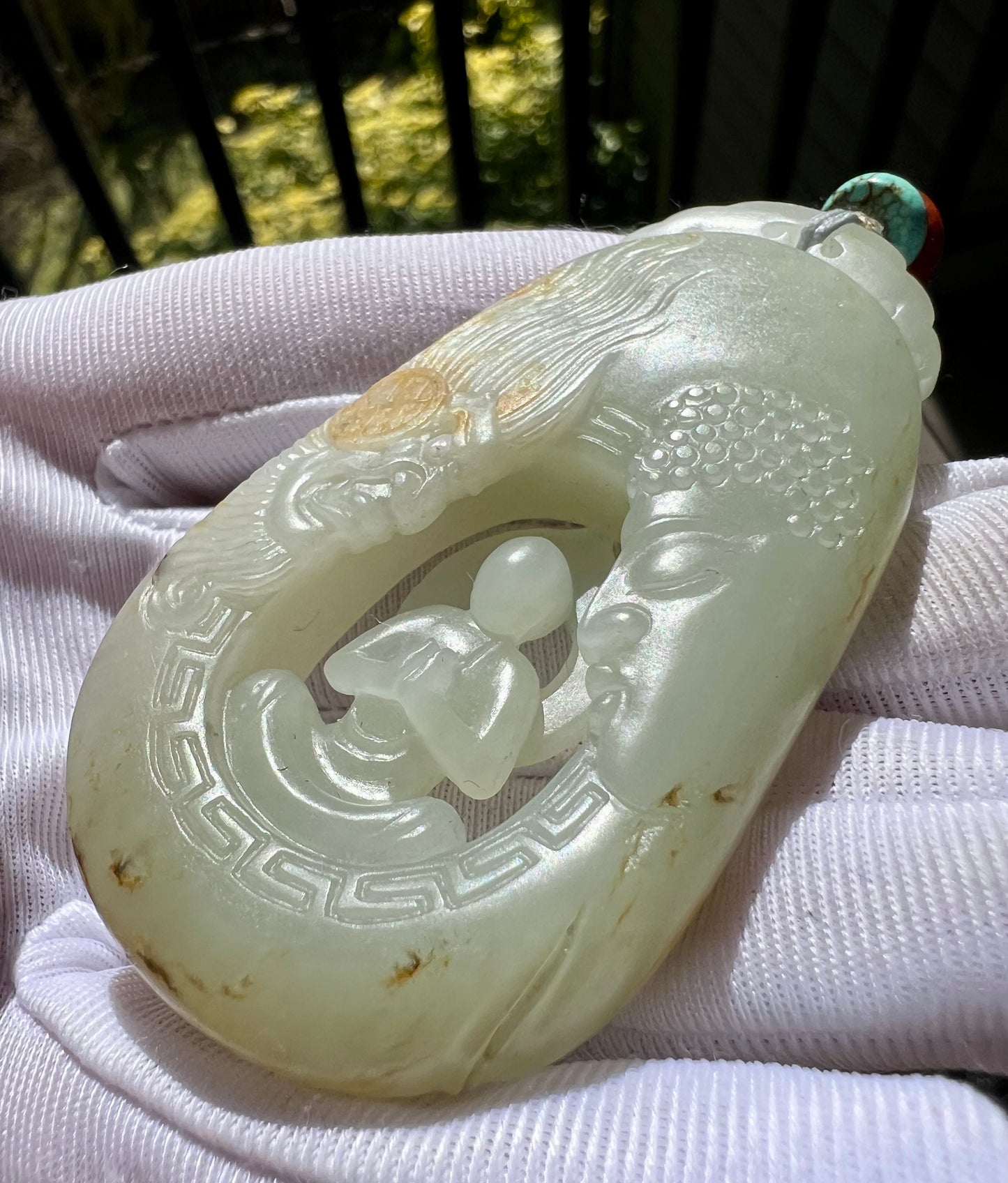 Certified natural jade pebble/White Nephrite carved Enlightenment pendant/white nephrite with original skin and pores 天然精品 籽料白玉 无事牌 悟道吊坠 佛魔一念#7455原皮毛孔 天然黄沁 大师工