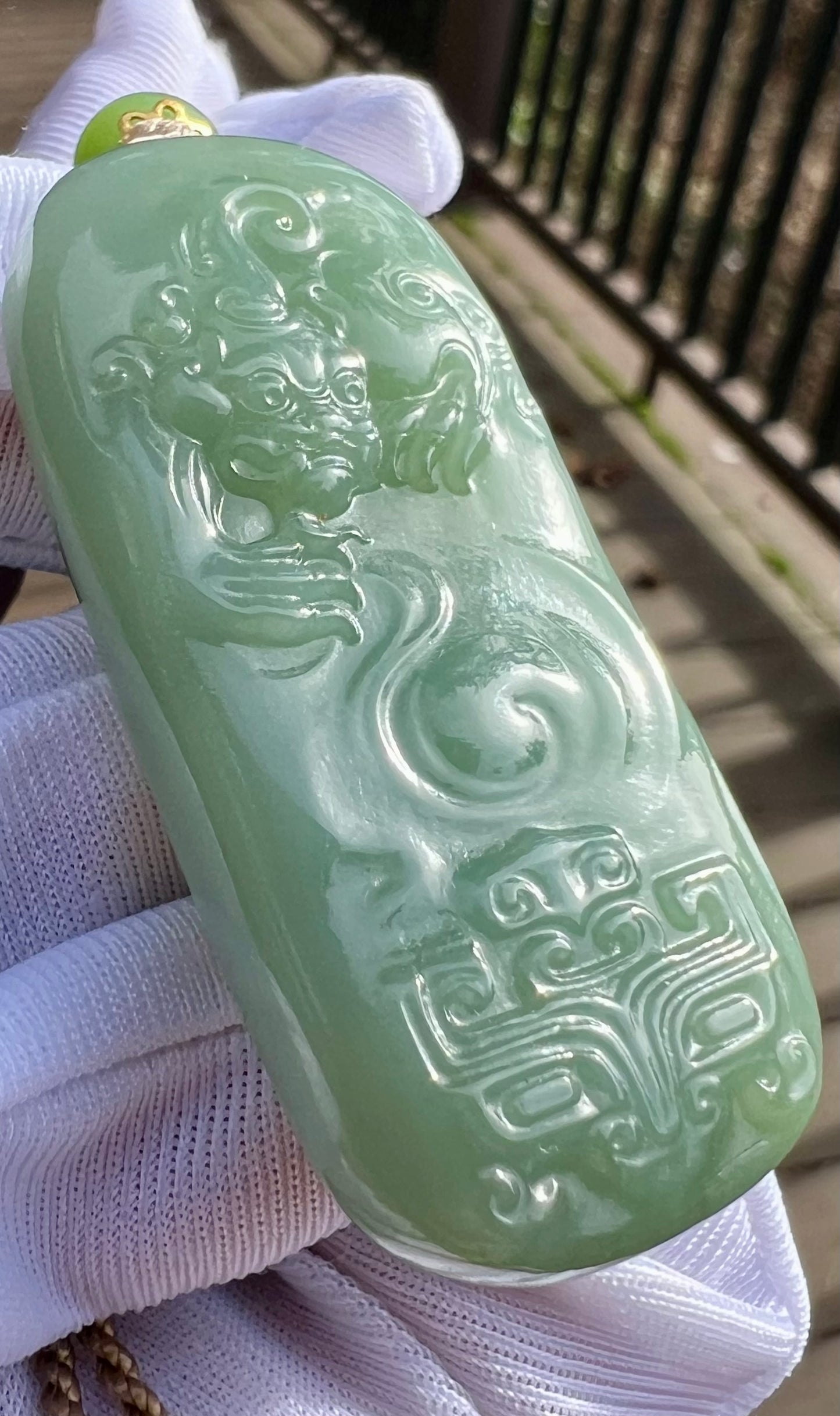 Certified natural nephrite green jade/Siberian green nephrite carved Pixiu pendant necklace/bluish green nephrite天然精品 俄料碧玉 粉青碧玉貔貅吊坠#6053 起莹光