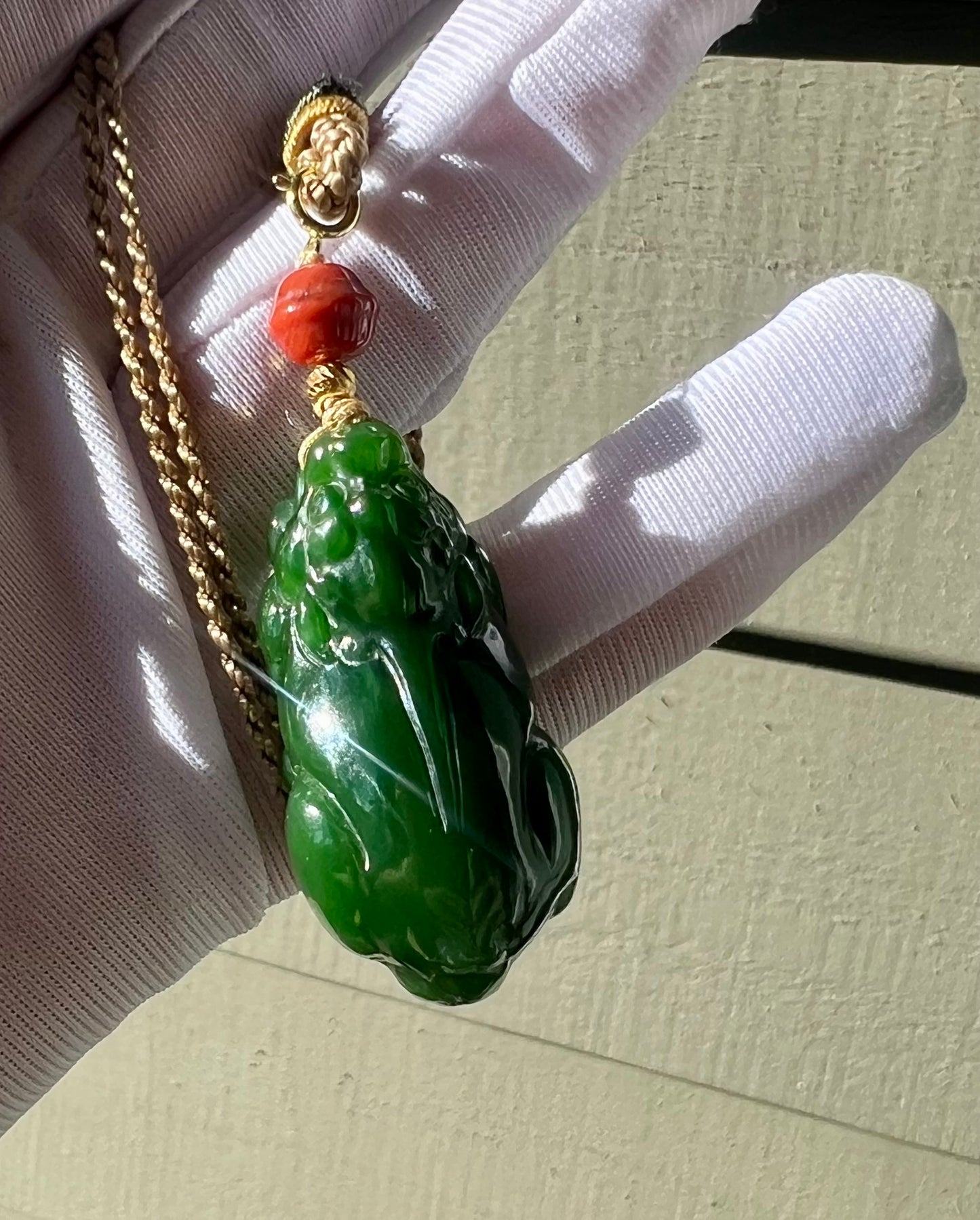 Certified natural nephrite green jade/Siberian green nephrite carved Pixiu pendant necklace 天然俄料碧玉貔貅 吊坠 项链#3596 辣绿菠菜绿