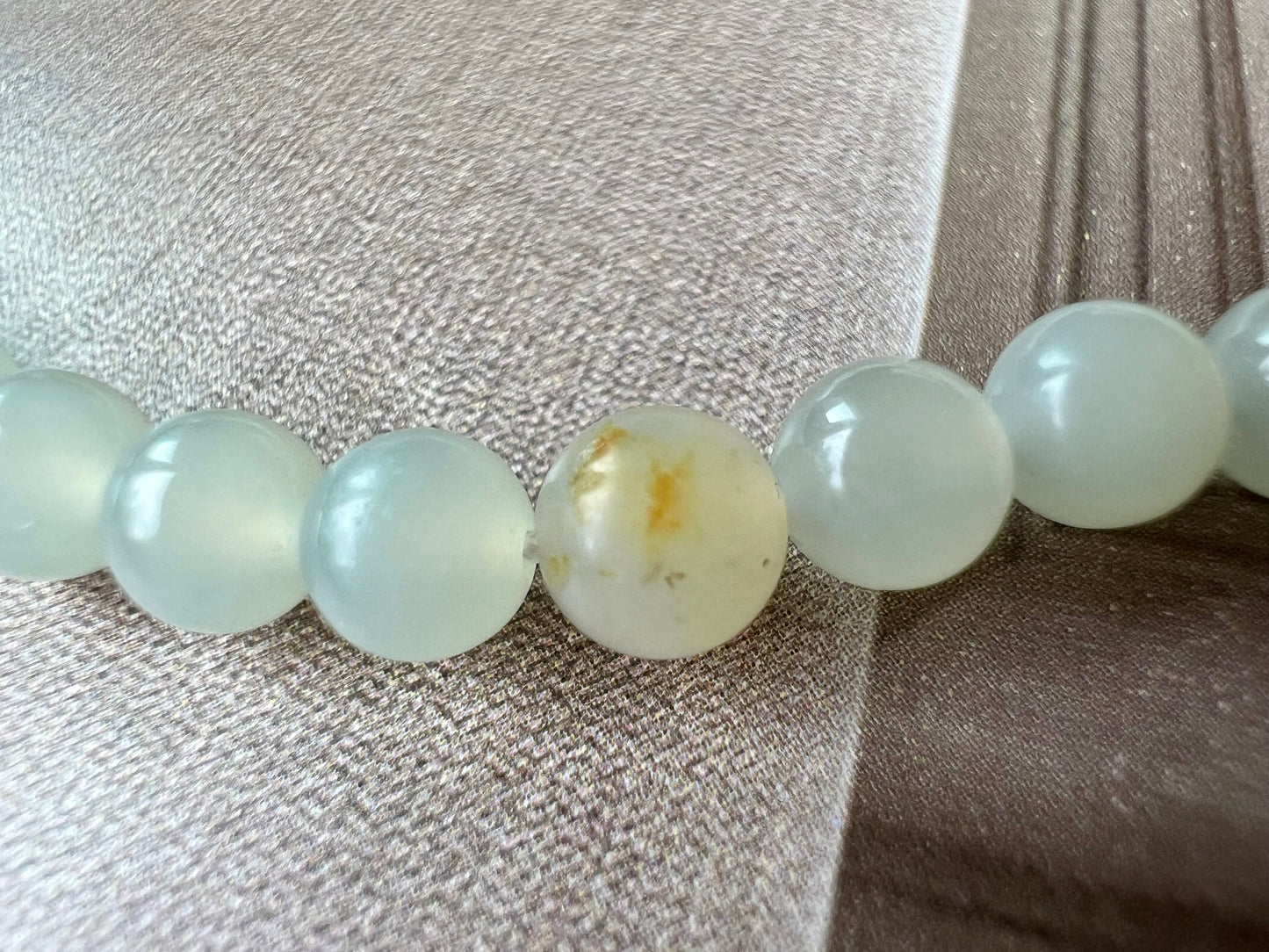 4.8mm Certified natural jade/white nephrite beads necklace/river nephrite天然精品 玉龙河料白玉 项链 万能链 #3046带天然原皮 油润细糯