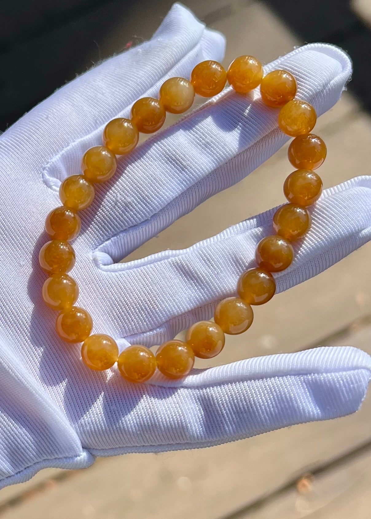 8mm Certified natural jade/ Qiemo Jinshan golden orange brown nephrite bracelet/天然精品 且末金山 糖玉手串 金山黄金糖 橘子糖#7144 胶油粘稠质感