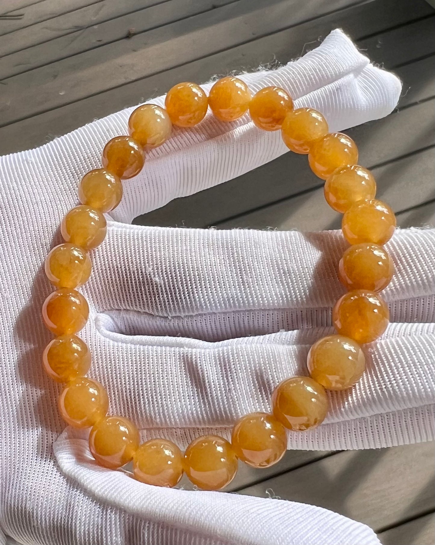 8mm Certified natural jade/ Qiemo Jinshan golden orange brown nephrite bracelet/天然精品 且末金山 糖玉手串 金山黄金糖 橘子糖#7144 胶油粘稠质感