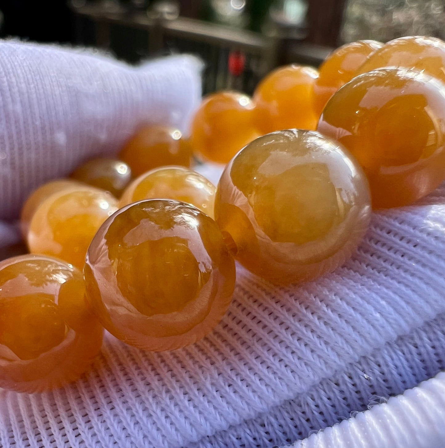 8mm Certified natural jade/ Qiemo Jinshan golden orange brown nephrite bracelet/天然精品 且末金山 糖玉手串 金山黄金糖 橘子糖#7144 胶油粘稠质感