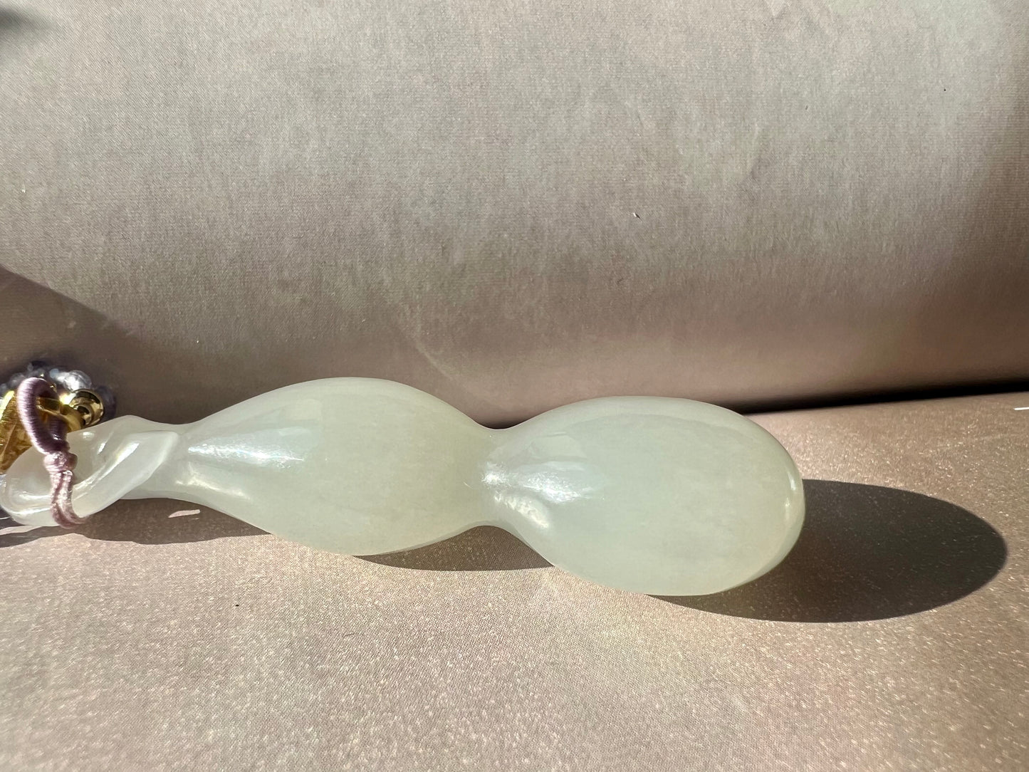 Certified natural jade Qinghai white nephrite carved gourd pendant necklace天然青海老矿白玉 葫芦吊坠 项链#4351 润糯荔枝白