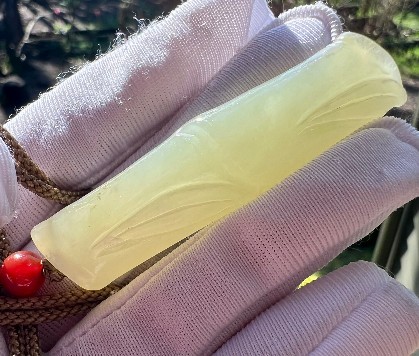 Certified natural jade /Qiemo nephrite carved bamboo pendant necklace/bamboo joint pendant/old material天然且末老料 青白玉竹节吊坠#5923 有瑕