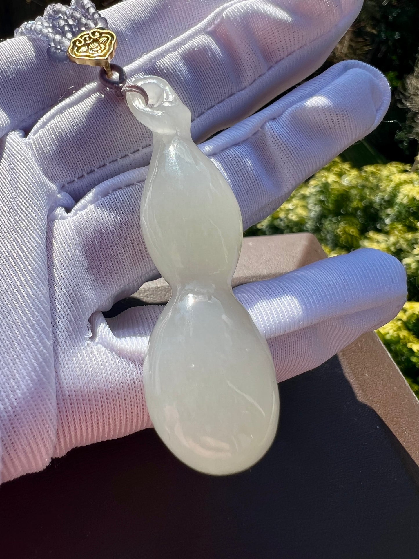 Certified natural jade Qinghai white nephrite carved gourd pendant necklace天然青海老矿白玉 葫芦吊坠 项链#4351 润糯荔枝白
