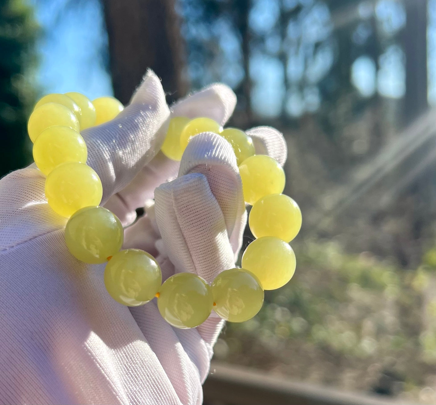 12mm Certified natural jade/Chicken fat yellow nephrite bracelet/ yellow round beads 天然精品 黄玉 鸡油黄#7131 收藏品质