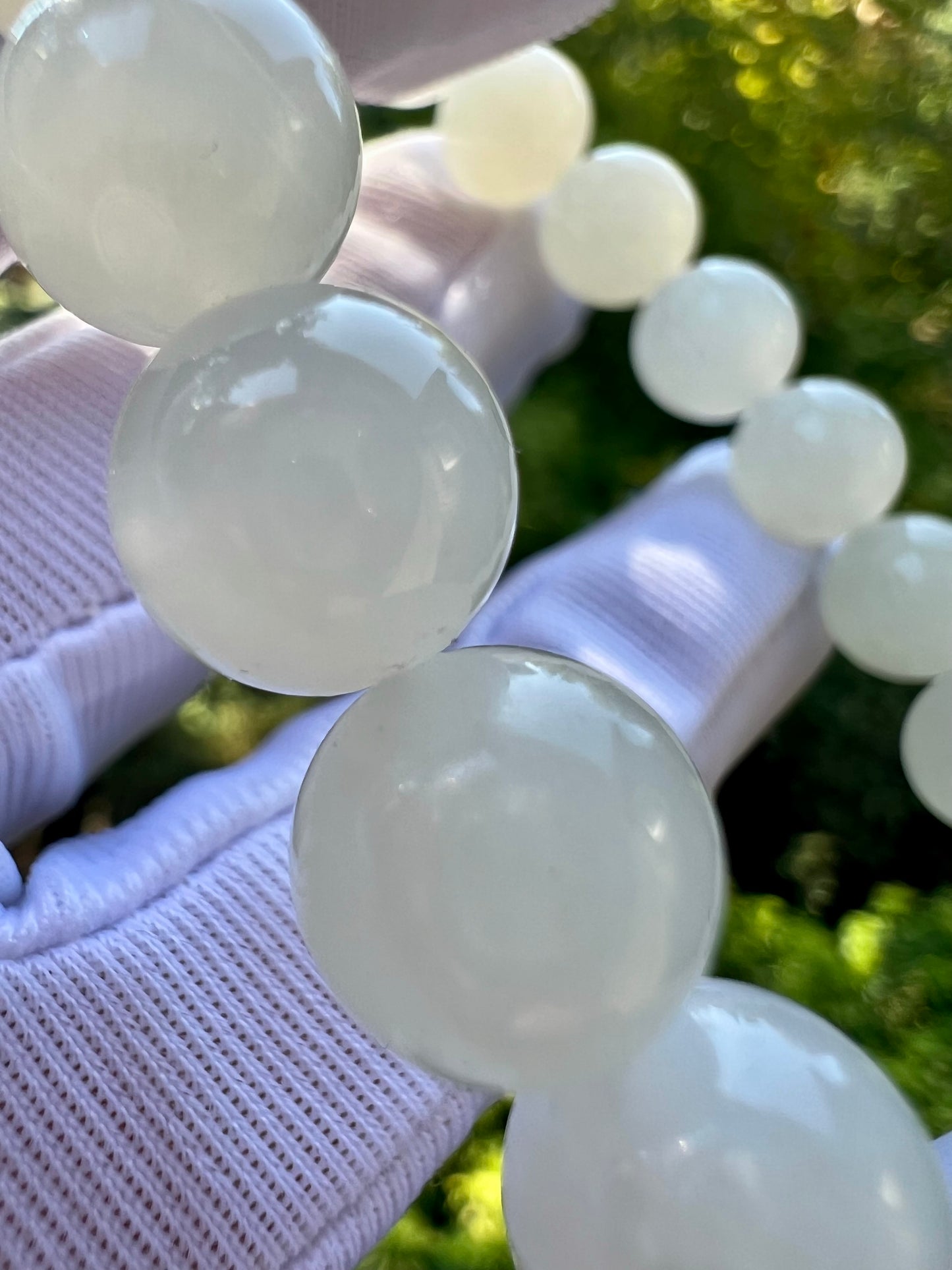 9.8mm Certified natural jade /Qinghai icy white nephrite bracelet 天然青海老矿白玉手串 白月光 冰润细糯#4385