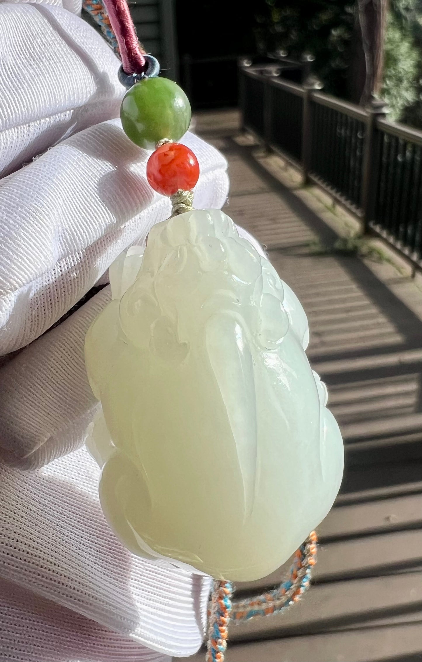 Certified natural jade/Siberian white nephrite carved Pixiu pendant necklace/hand braided lanyard天然精品 老矿俄料白玉 雕刻 貔貅吊坠 #0612 细糯油白