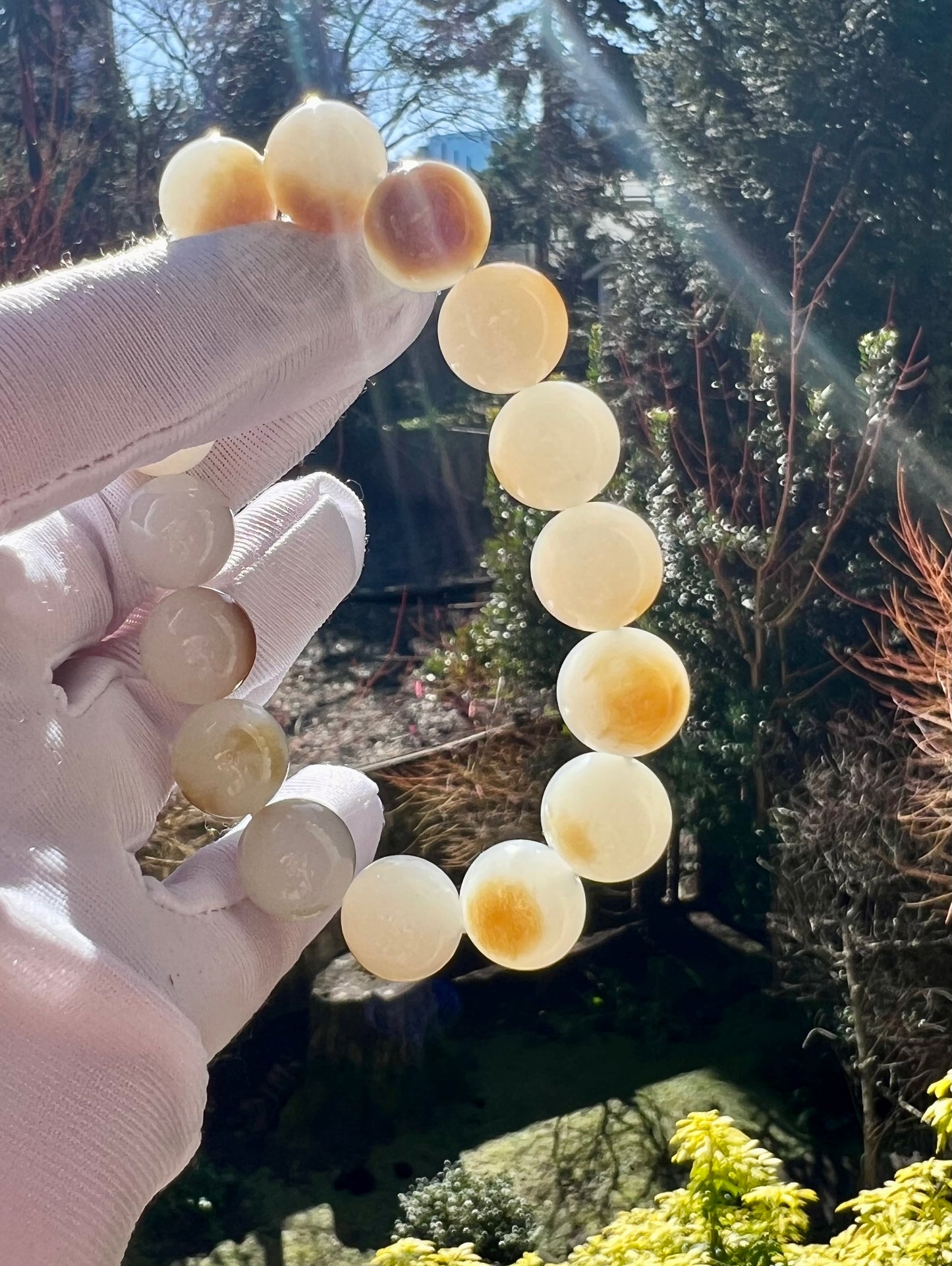 12mm Certified natural jade/Siberian golden brown white nephrite bracelet/ Charcoal-grilled bun pattern天然精品 俄糖白玉 羊脂白 一口金红糖 #2170 炭烤小馒头