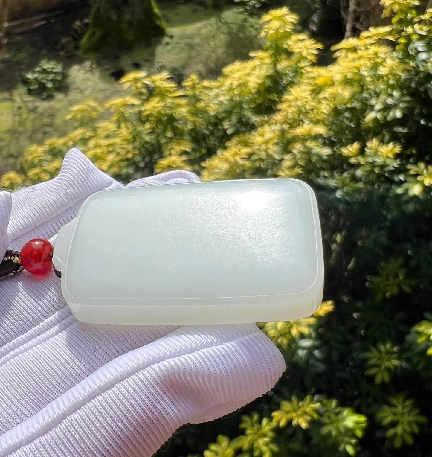 Certified natural jade Siberian white nephrite rectangle pendant/safety pendant necklace天然精品 俄料白玉无事牌 吊坠 #3793