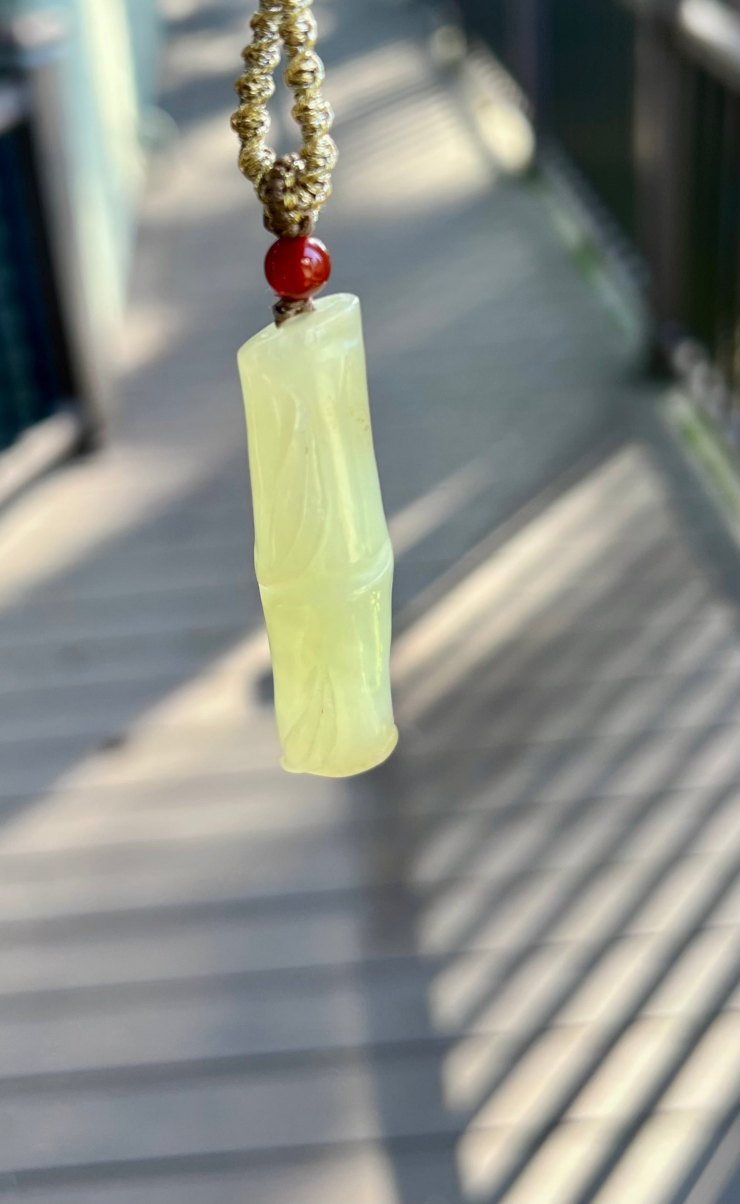 Certified natural jade /Qiemo nephrite carved bamboo pendant necklace/bamboo joint pendant/old material天然且末老料 青白玉竹节吊坠#5923 有瑕