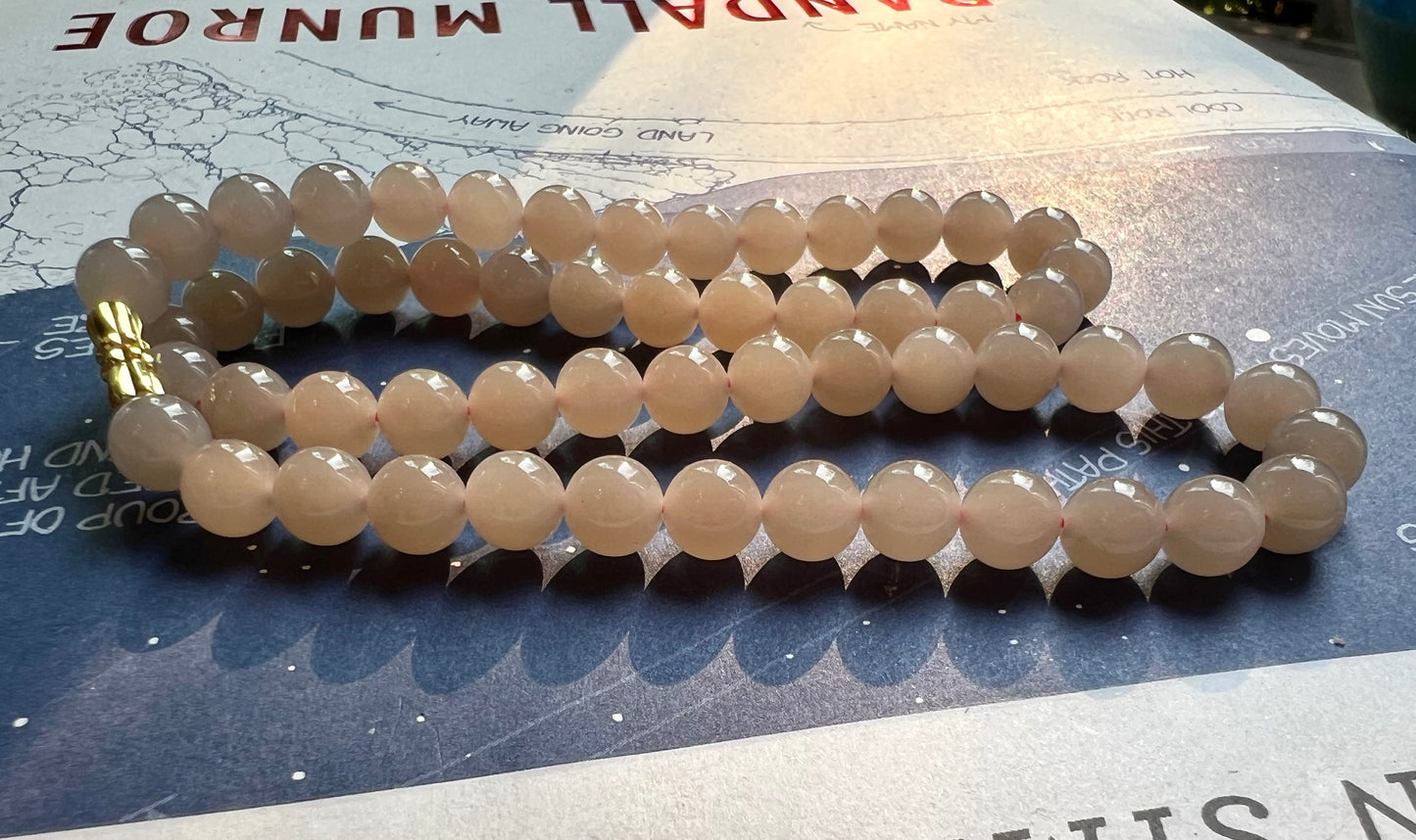 8mm Certified natural jade Qinghai old mine lotus pink nephrite necklace/icy purplish pink 天然软玉 青海老矿料冰糯藕粉项链 冰润糯 #3371浅紫粉色