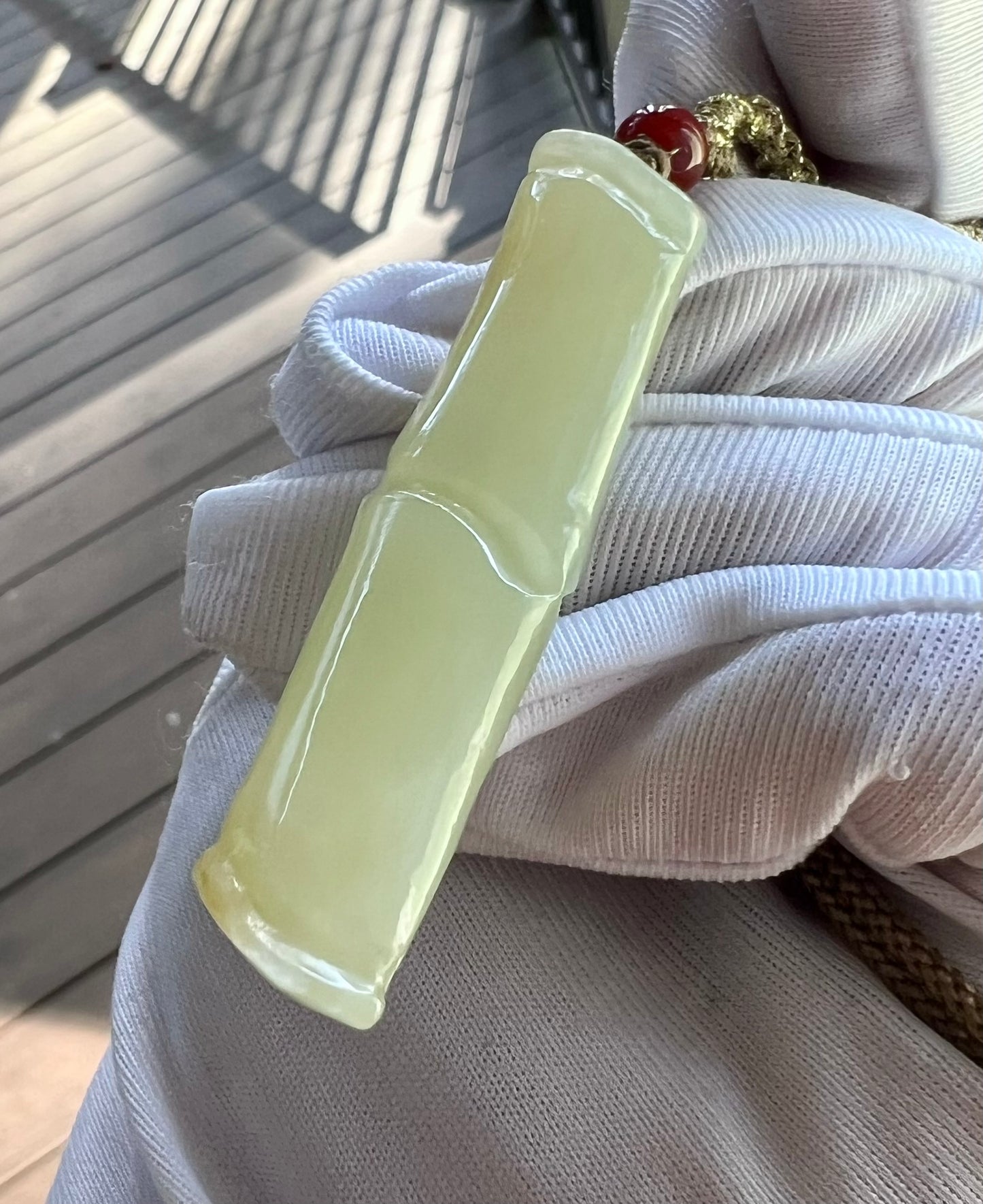 Certified natural jade /Qiemo nephrite carved bamboo pendant necklace/bamboo joint pendant/old material天然且末老料 青白玉竹节吊坠#5923 有瑕