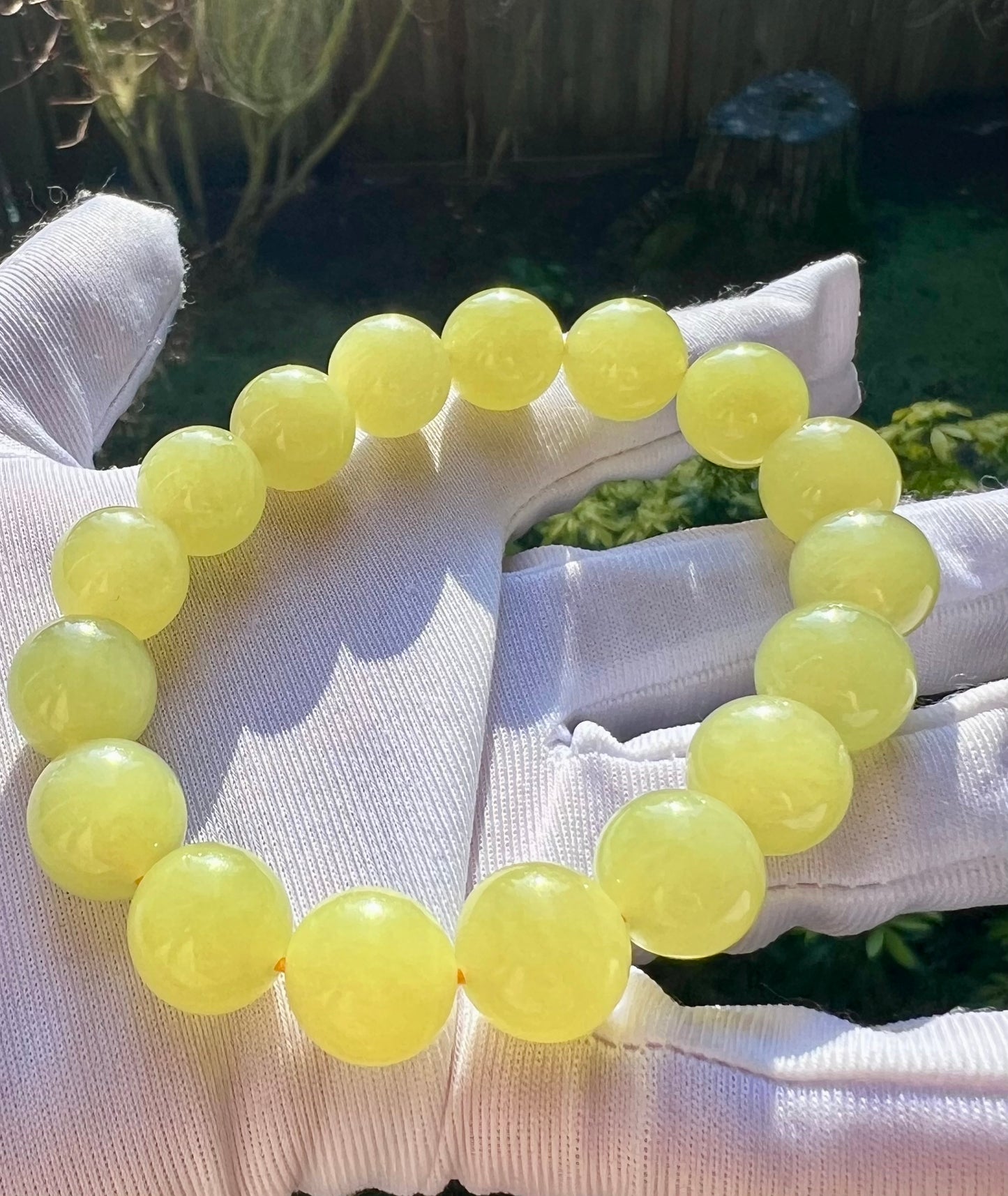 12mm Certified natural jade/Chicken fat yellow nephrite bracelet/ yellow round beads 天然精品 黄玉 鸡油黄#7131 收藏品质