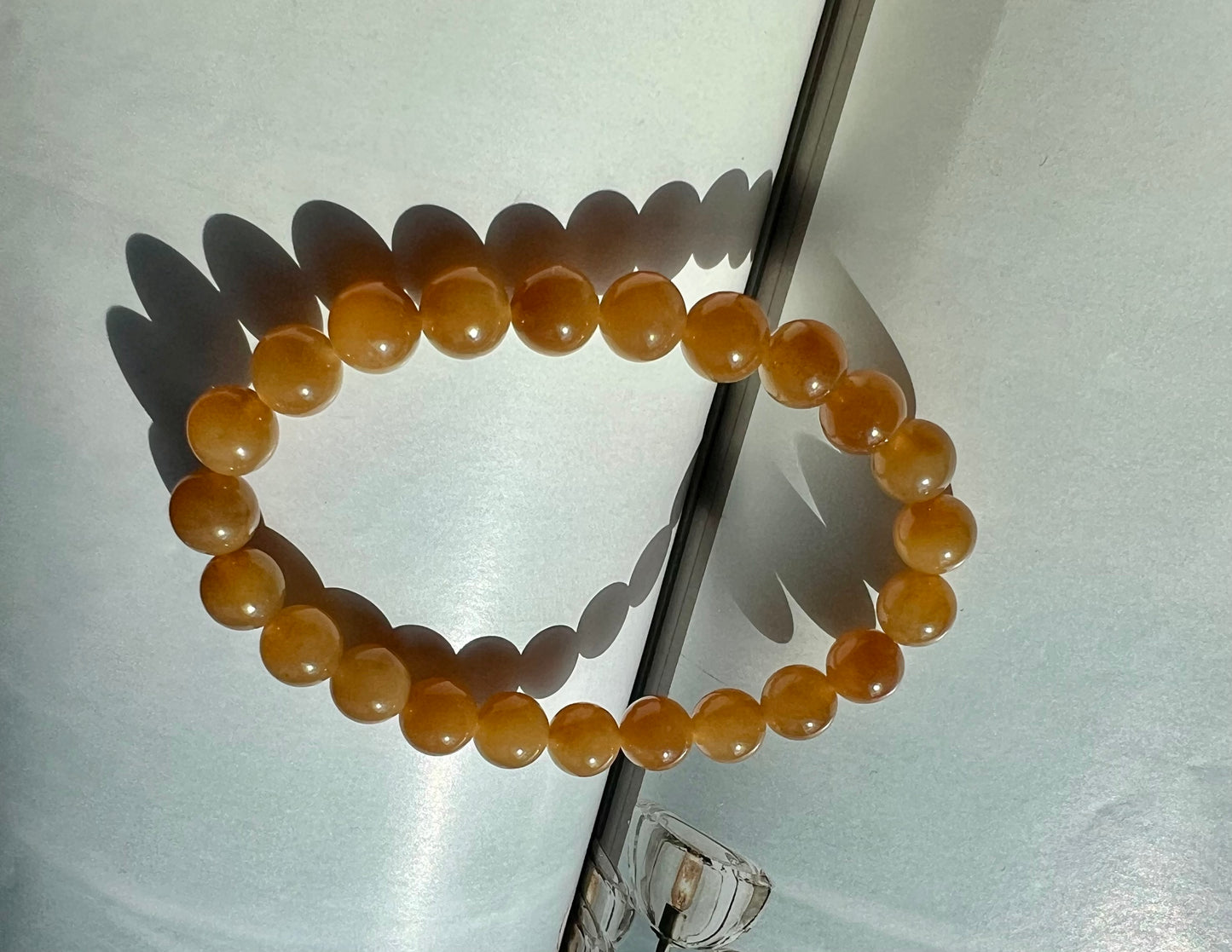 8mm Certified natural jade/ Qiemo Jinshan golden orange brown nephrite bracelet/天然精品 且末金山 糖玉手串 金山黄金糖 橘子糖#7144 胶油粘稠质感