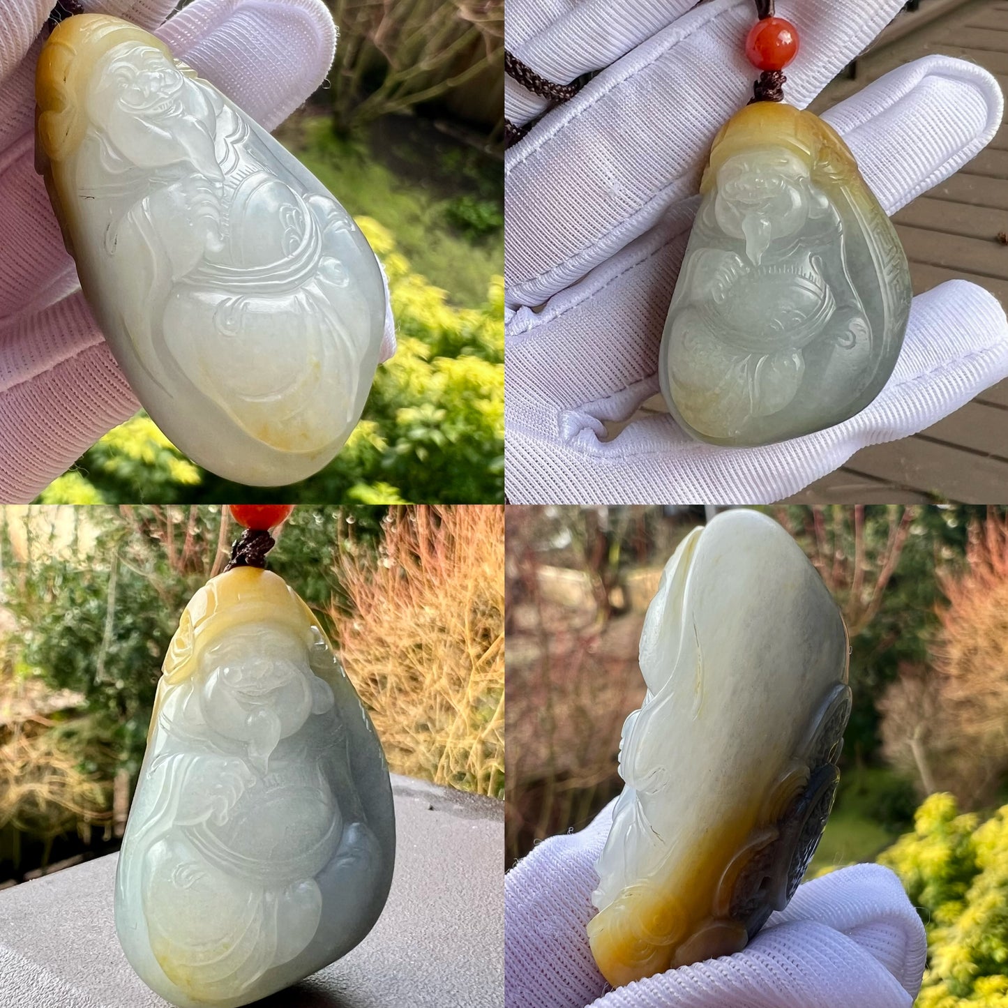 Certified natural jade pebble/White Nephrite God of Wealth pendant/white nephrite with qinghua/yellow skin天然精品 籽料白玉青花 财神吊坠 #0255原皮独籽 天然黄沁