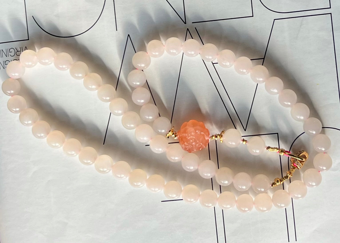 8mm Certified natural jade Qinghai old mine lotus pink nephrite necklace/icy lotus root pink 天然 青海老矿料冰糯藕粉项链 冰润糯 #3378 搭配川料南红牡丹花