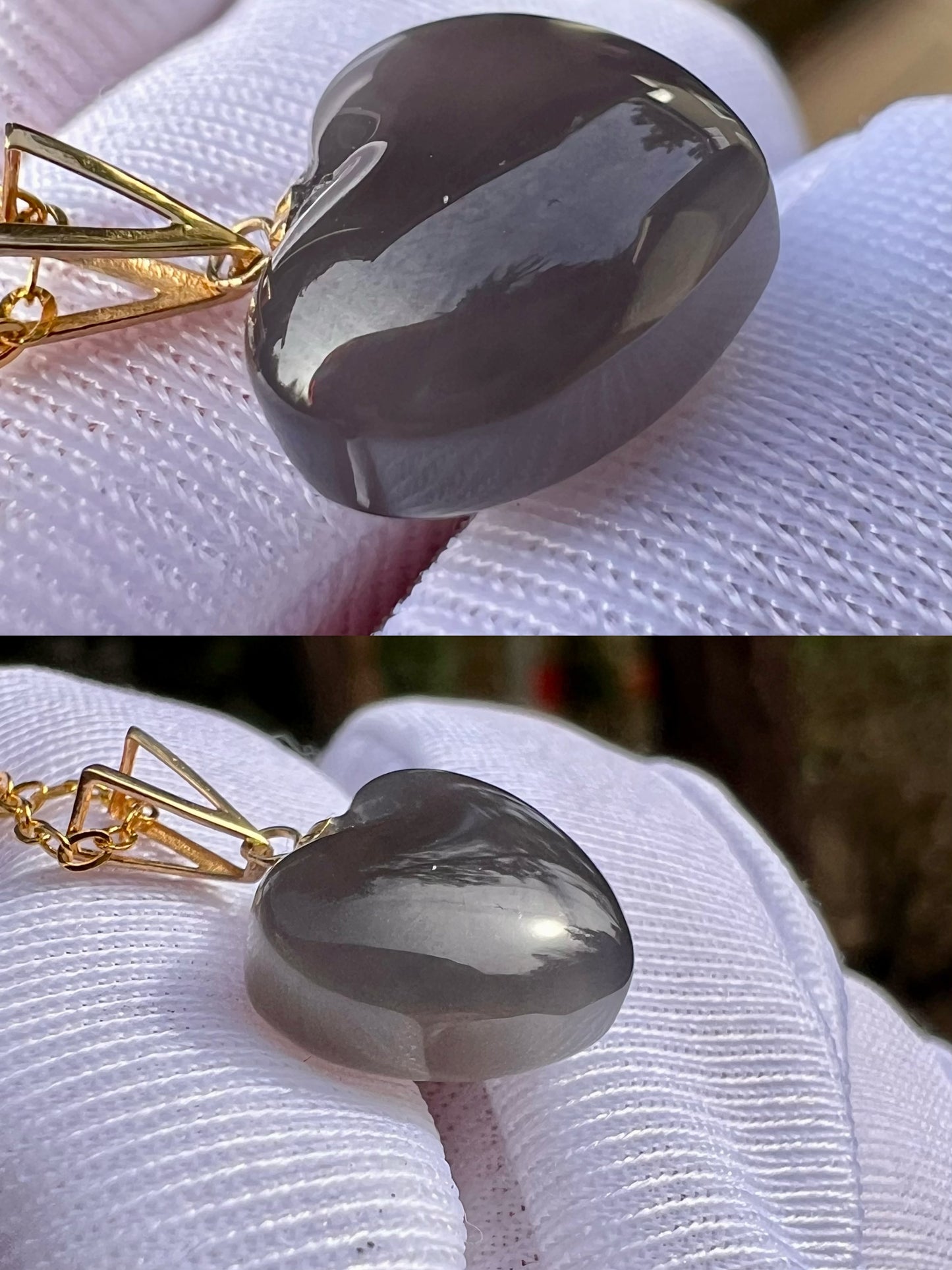 Certified natural jade/icy purple nephrite heart shaped pendant necklace/grape purple nephrite /gold 18k天然 青海烟紫玉 冰葡萄紫 心形吊坠#1401 纯银链 18k金扣头
