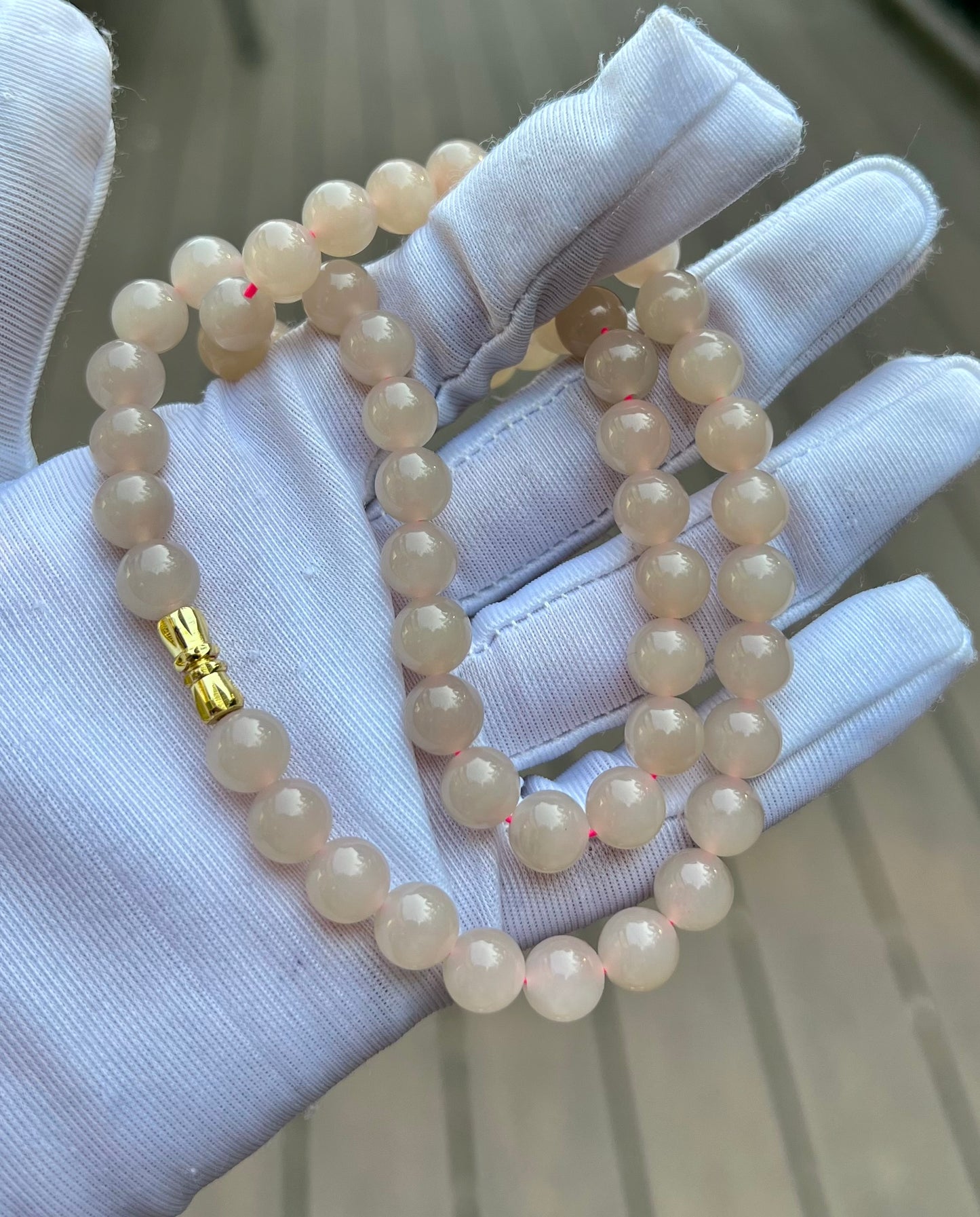 8mm Certified natural jade Qinghai old mine lotus pink nephrite necklace/icy purplish pink 天然软玉 青海老矿料冰糯藕粉项链 冰润糯 #3371浅紫粉色