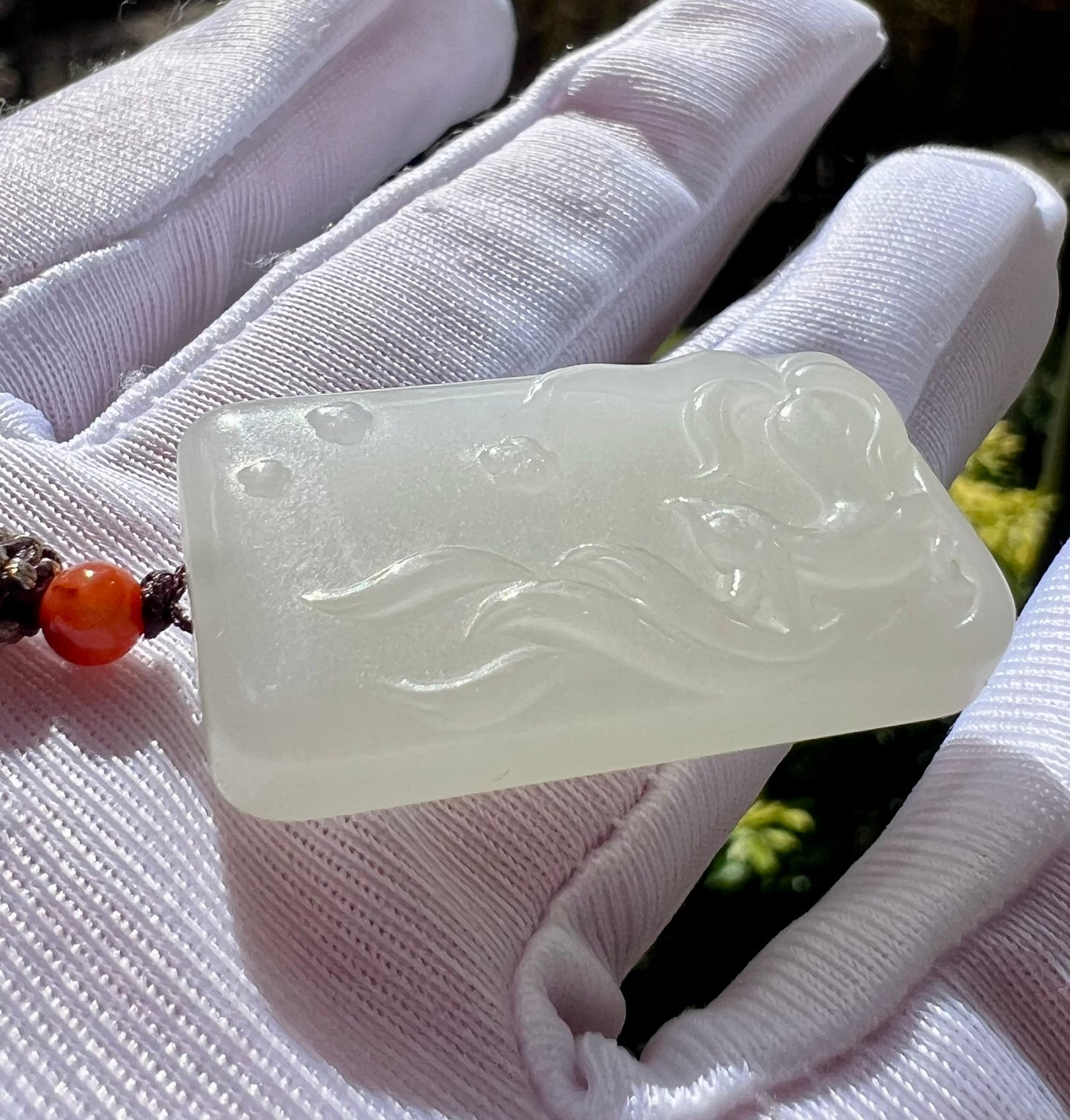 Certified natural jade/Qinghai icy white nephrite nothing pendant necklace/天然精品 青海老矿白玉 无事牌 吊坠 月光白 冰胶油糯细 #2283 单面九尾狐