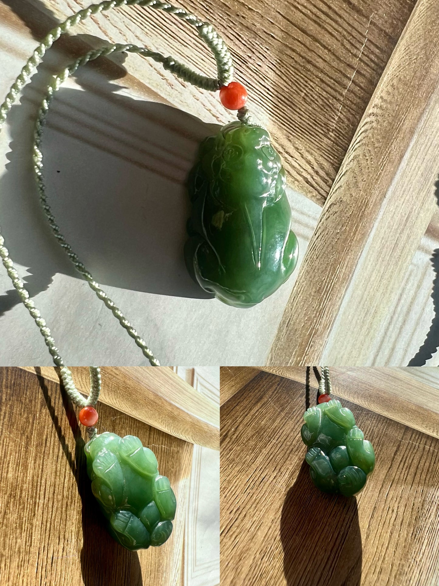 Certified natural nephrite green jade/Siberian bluish green nephrite carved Pixiu pendant necklace 天然俄料碧玉貔貅 吊坠 项链#3598 粉青