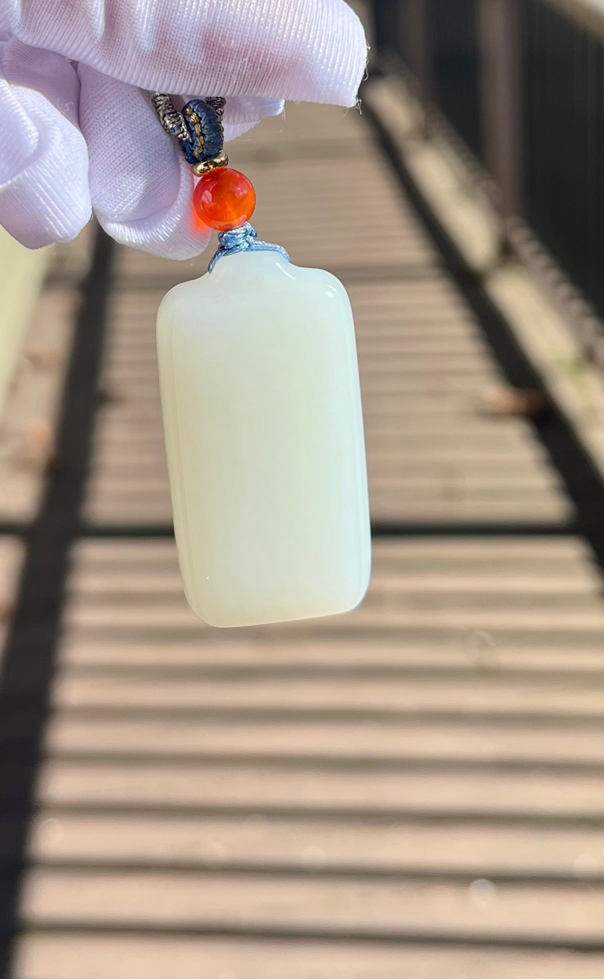Certified natural jade Siberian white nephrite rectangle pendant/mutton fat white nephrite safety pendant necklace天然精品 俄料白玉 脂白玉无事牌 吊坠 #8975