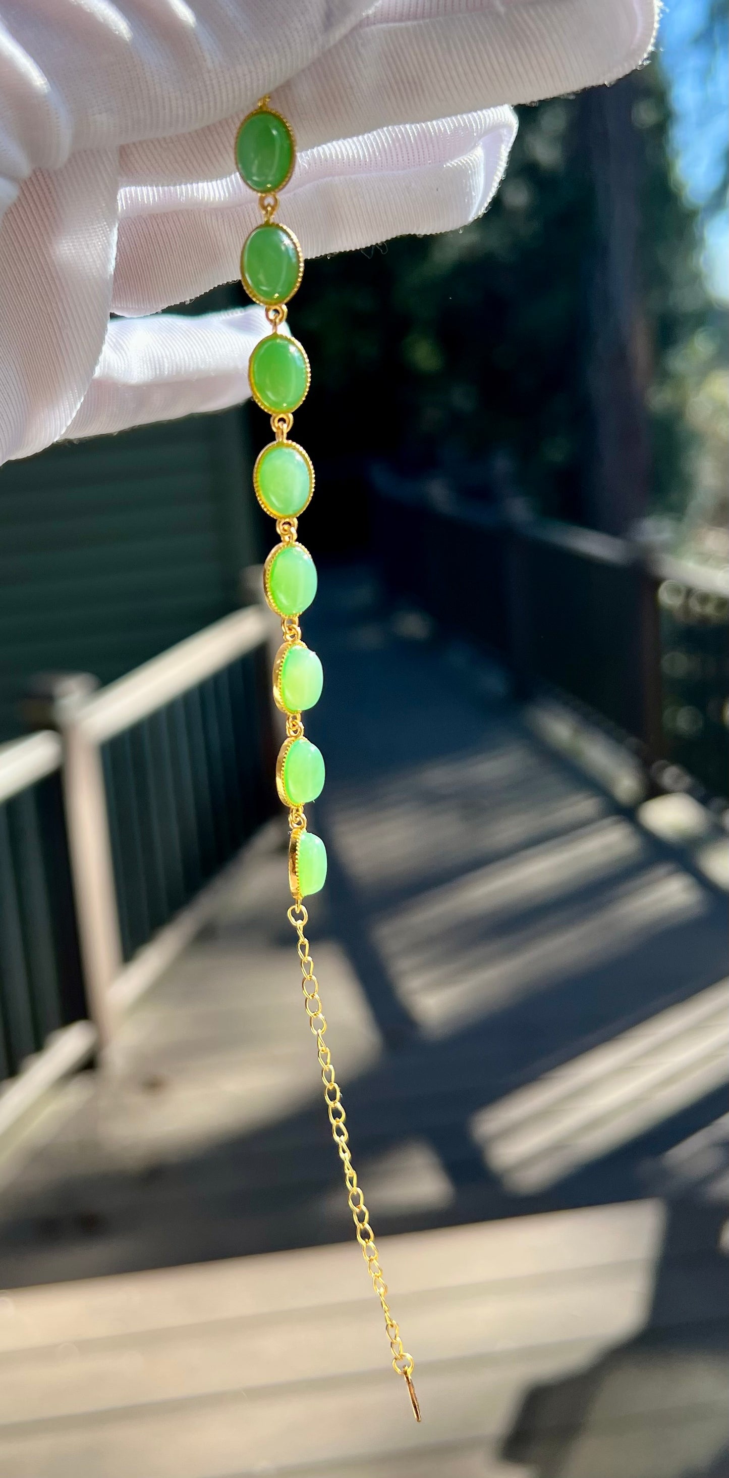 Certified natural nephrite green jade/Siberian green nephrite inlaid S925 bracelet /apple green 天然精品 俄料碧玉蛋面镶嵌纯银手链 #2205 鲜果绿