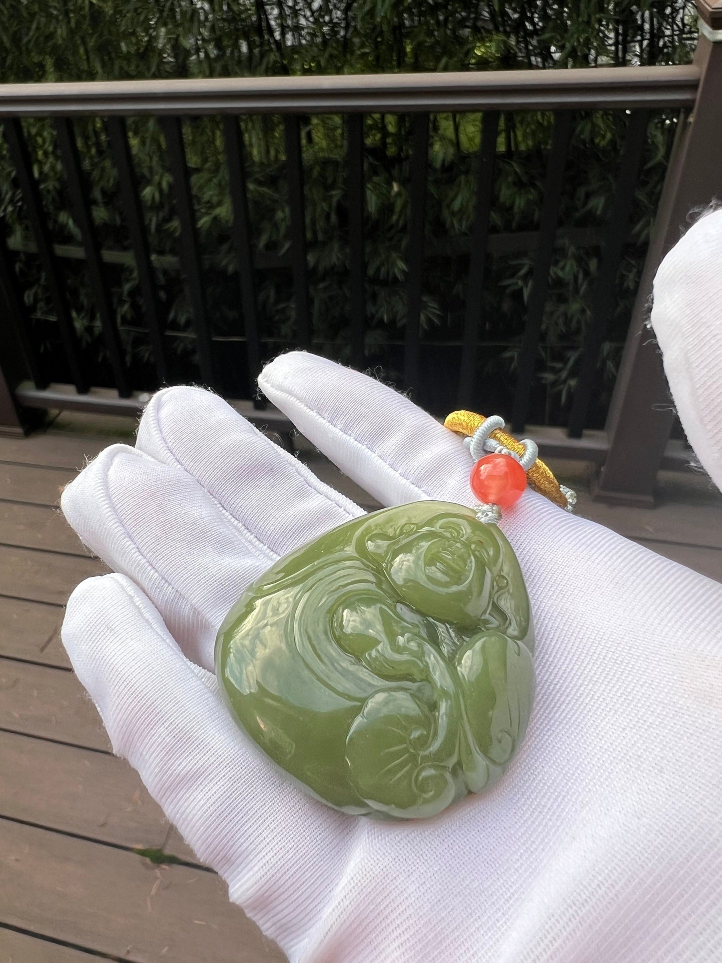 Large size Certified Natural Hetian jade nephrite/Huangko yellow nephrite Buddha pendant necklace精品天然和田玉黄口佛公 大号弥勒佛吊坠 项链