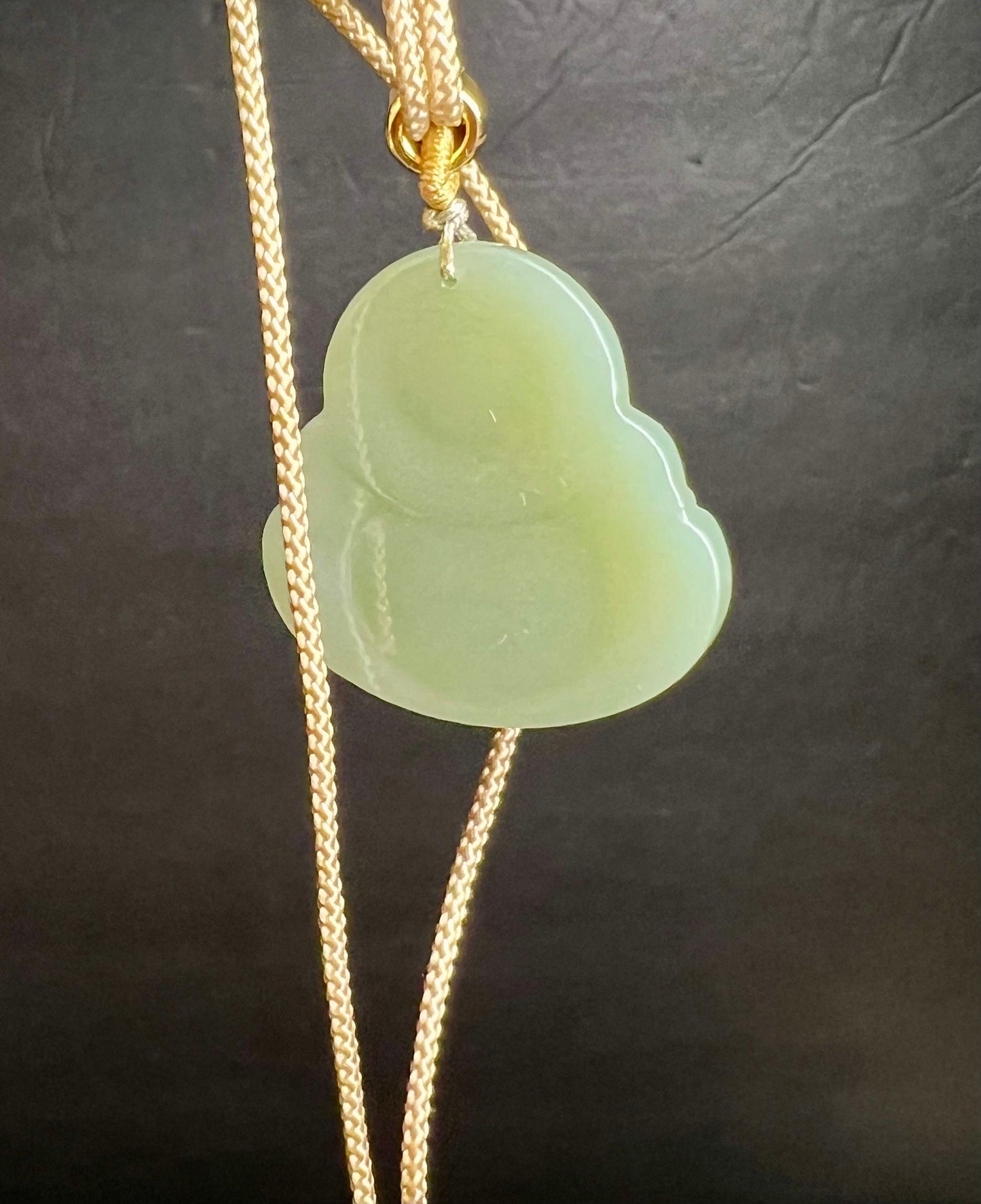 35mm Certified natural lake green hetian jade, nephrite carved Buddha pendant necklace 湖水绿青海老料佛公和田玉吊坠 项链 笑佛弥勒佛 玉质油润